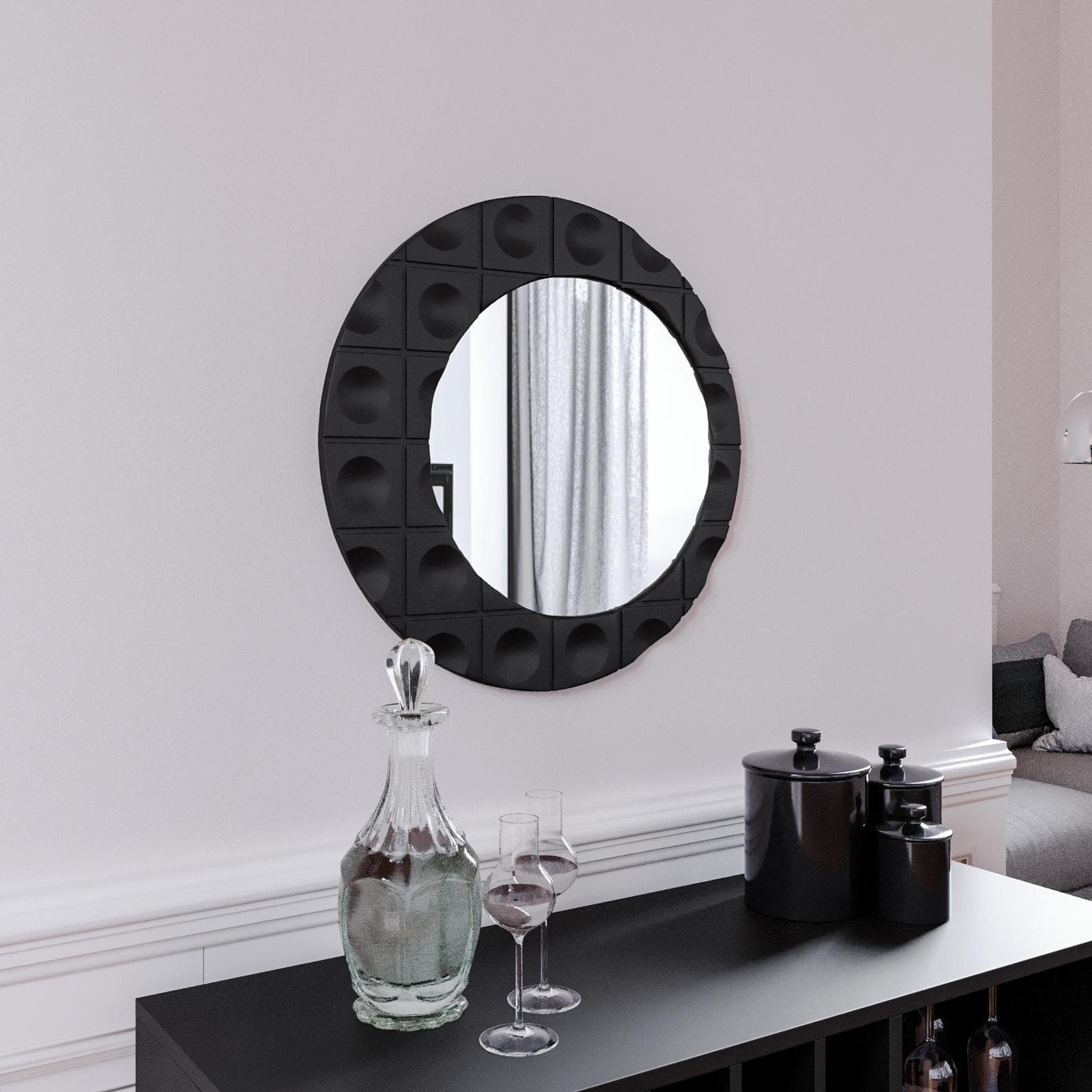 Specchio da parete 55 cm nero con cornice decorata - Miara