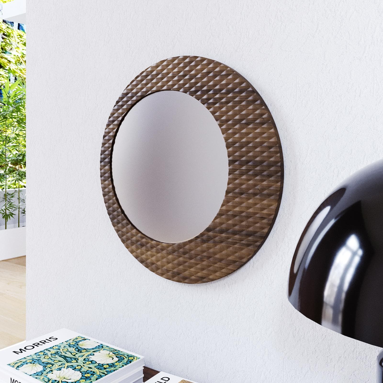Specchio da parete 55 cm noce con cornice decorata - Kyra