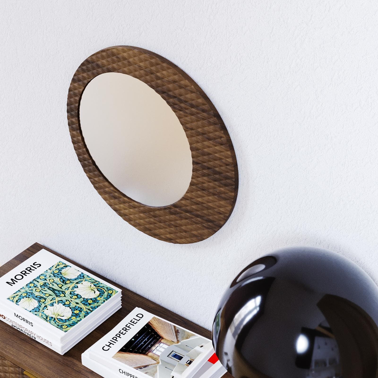 Specchio da parete 55 cm noce con cornice decorata - Kyra