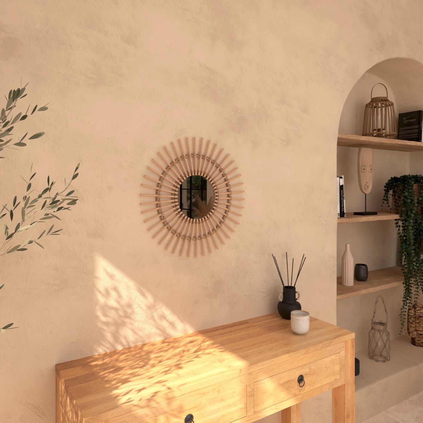 Specchio da parete 58 cm in legno rattan
