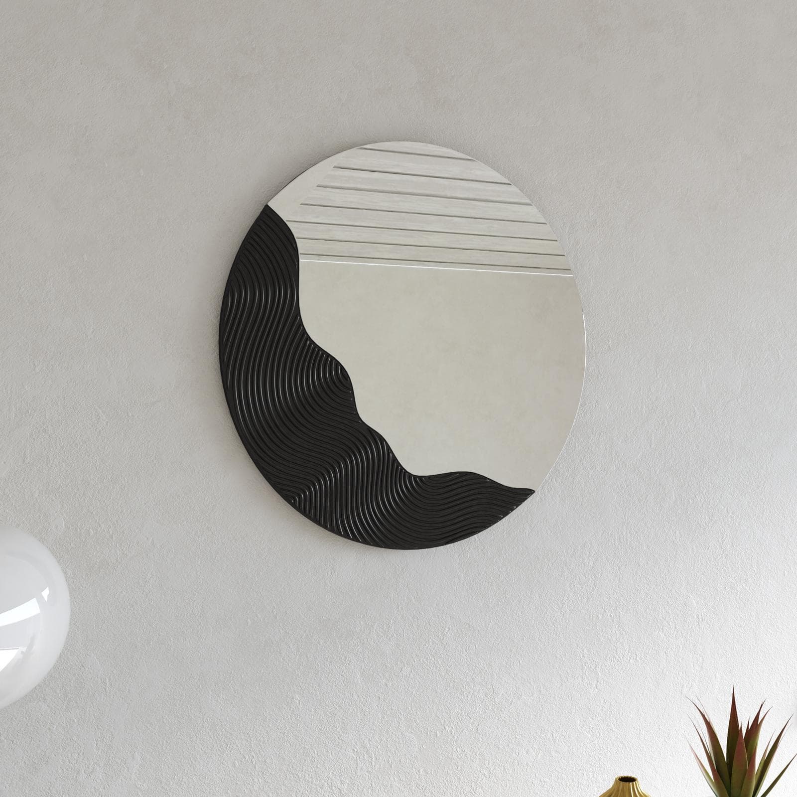 Specchio da parete 60 cm con dettaglio texturizzato nero opaco - Menin