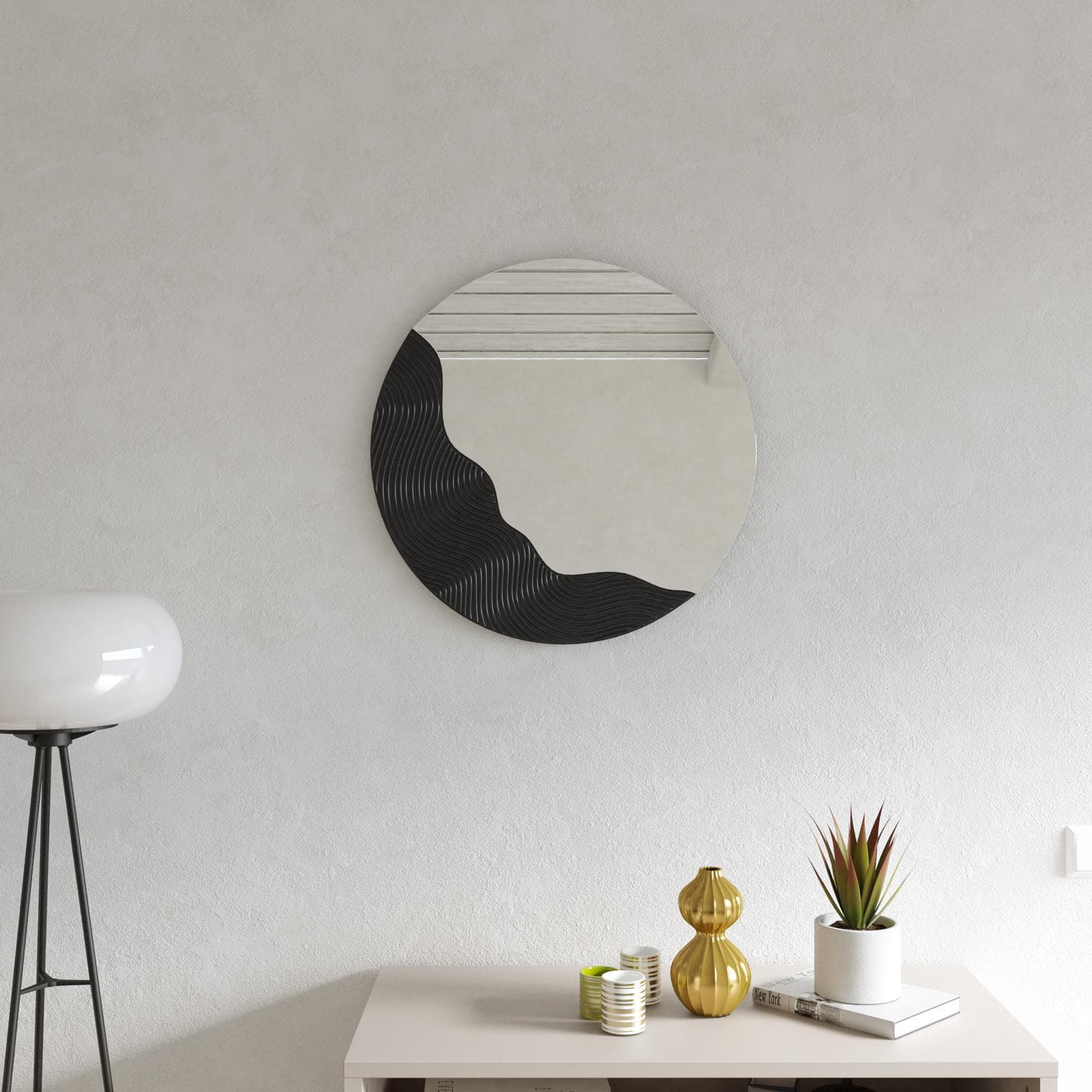 Specchio da parete 60 cm con dettaglio texturizzato nero opaco - Menin