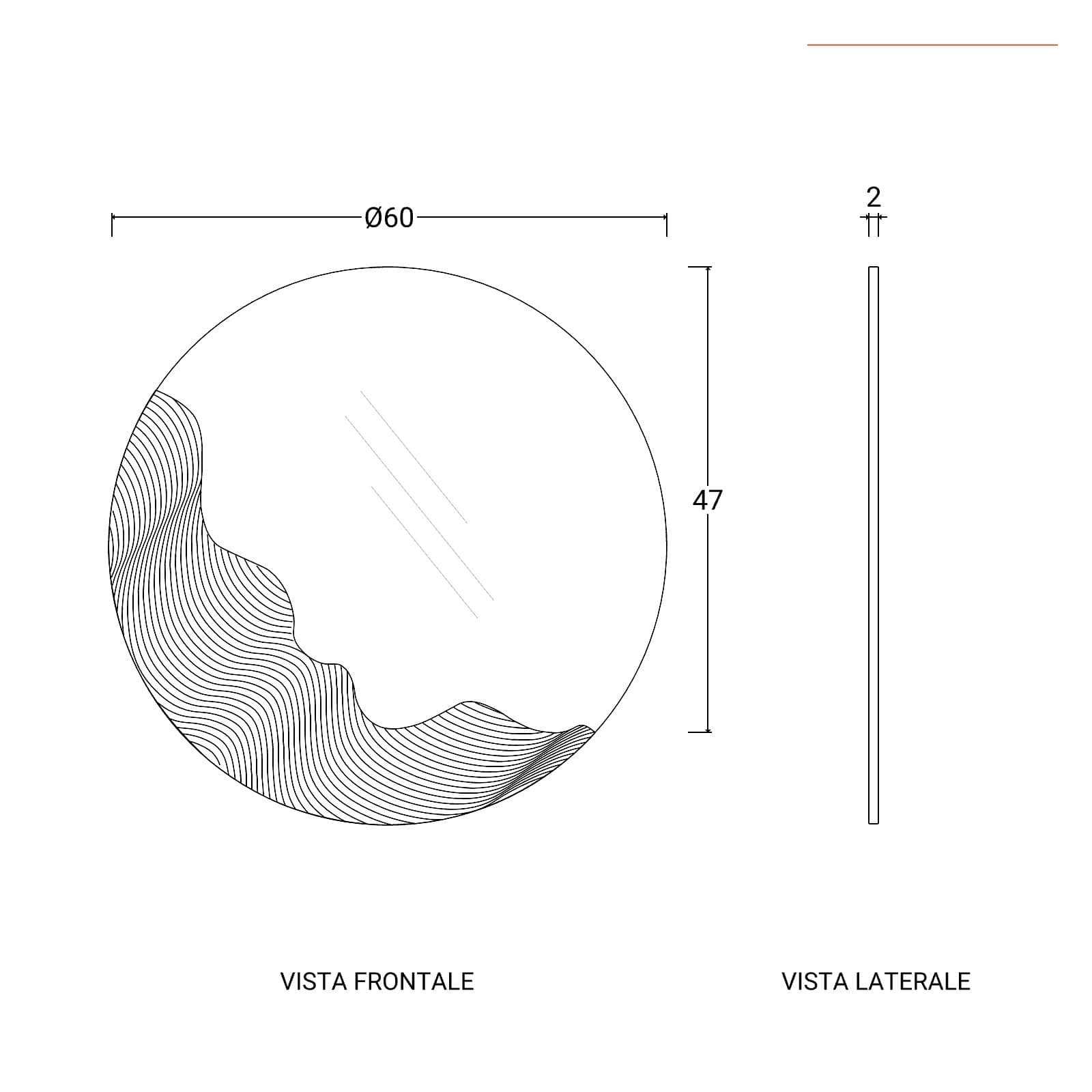 Specchio da parete 60 cm con dettaglio texturizzato nero opaco - Menin