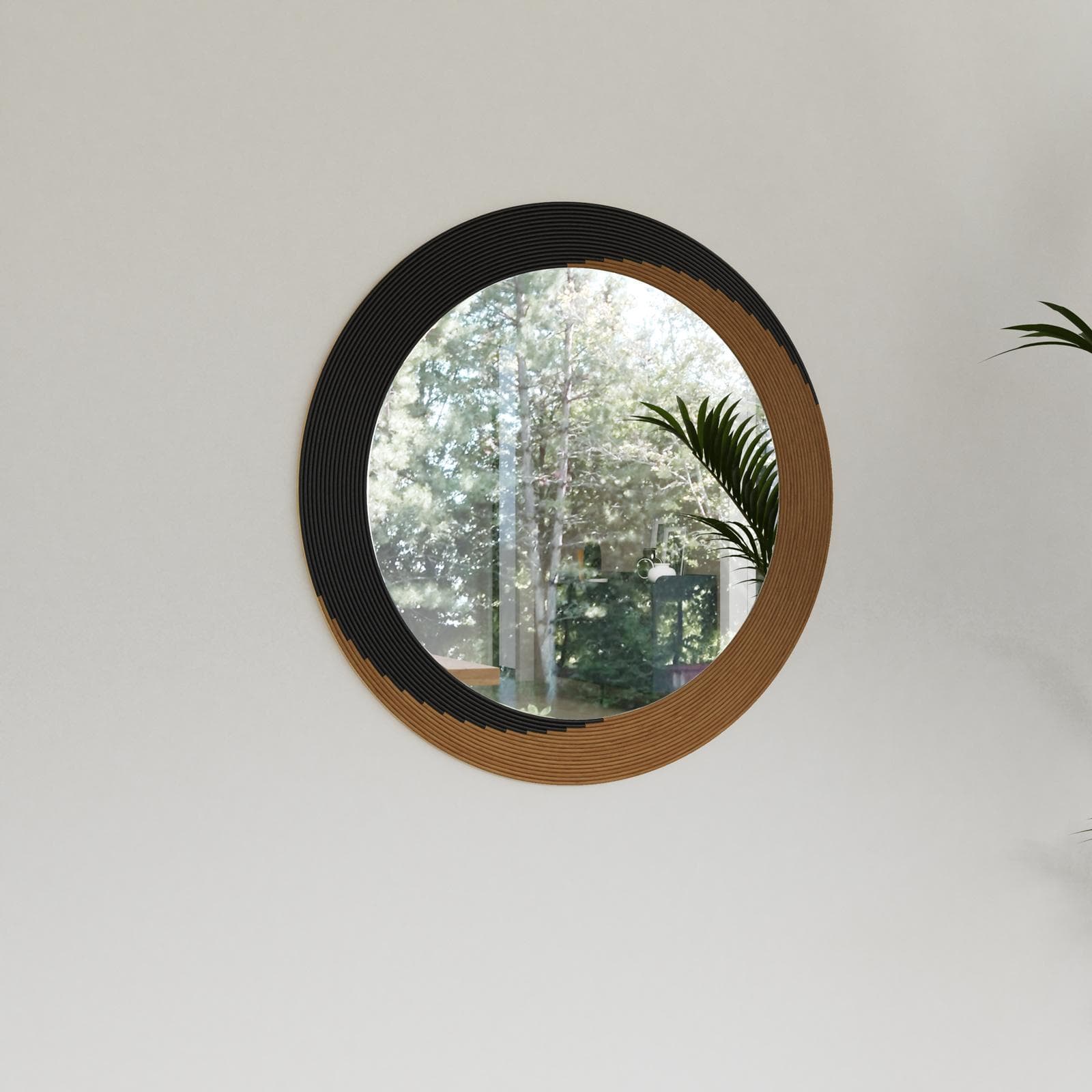 Specchio da parete 60 cm in rattan naturale e nero - Becaror