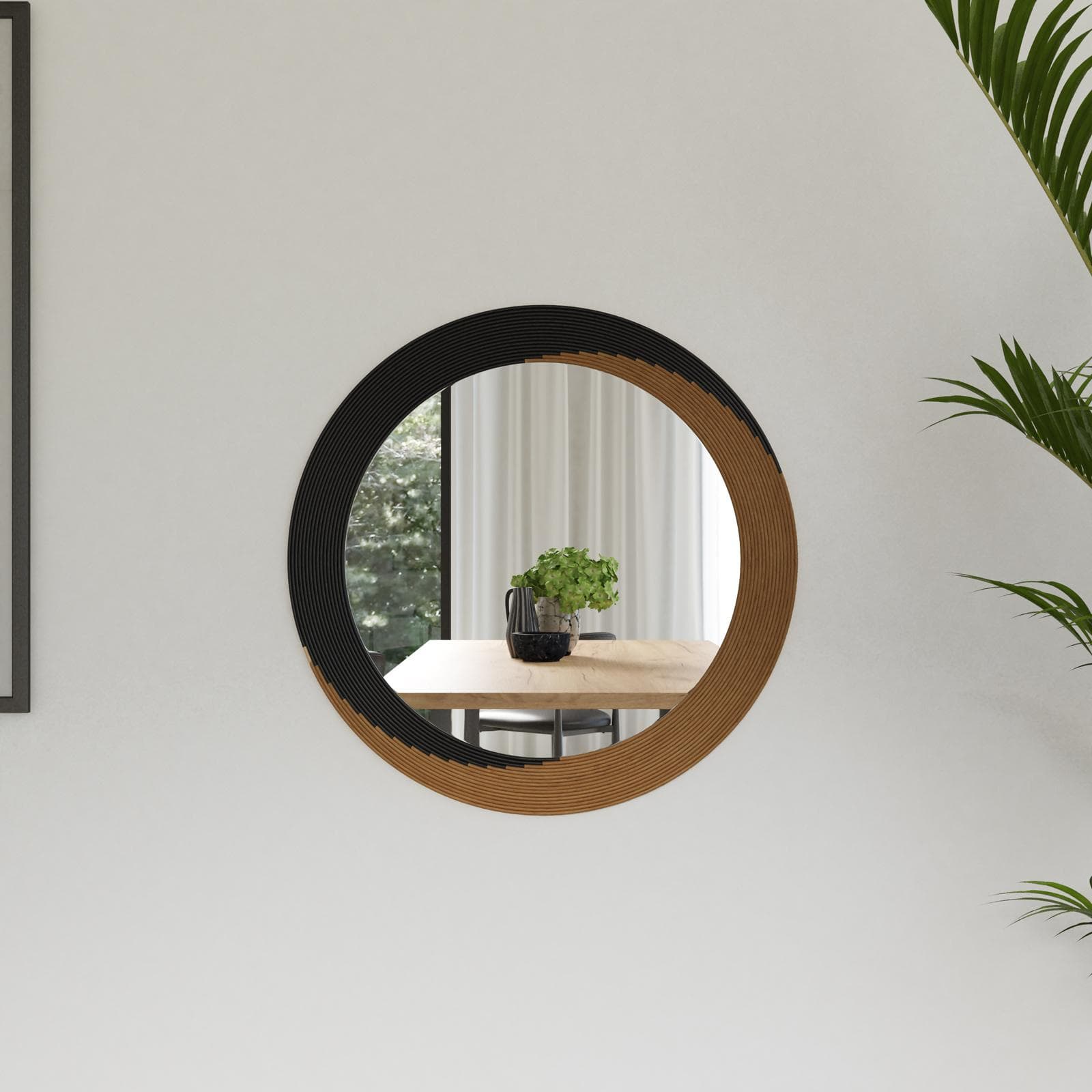 Specchio da parete 60 cm in rattan naturale e nero - Becaror