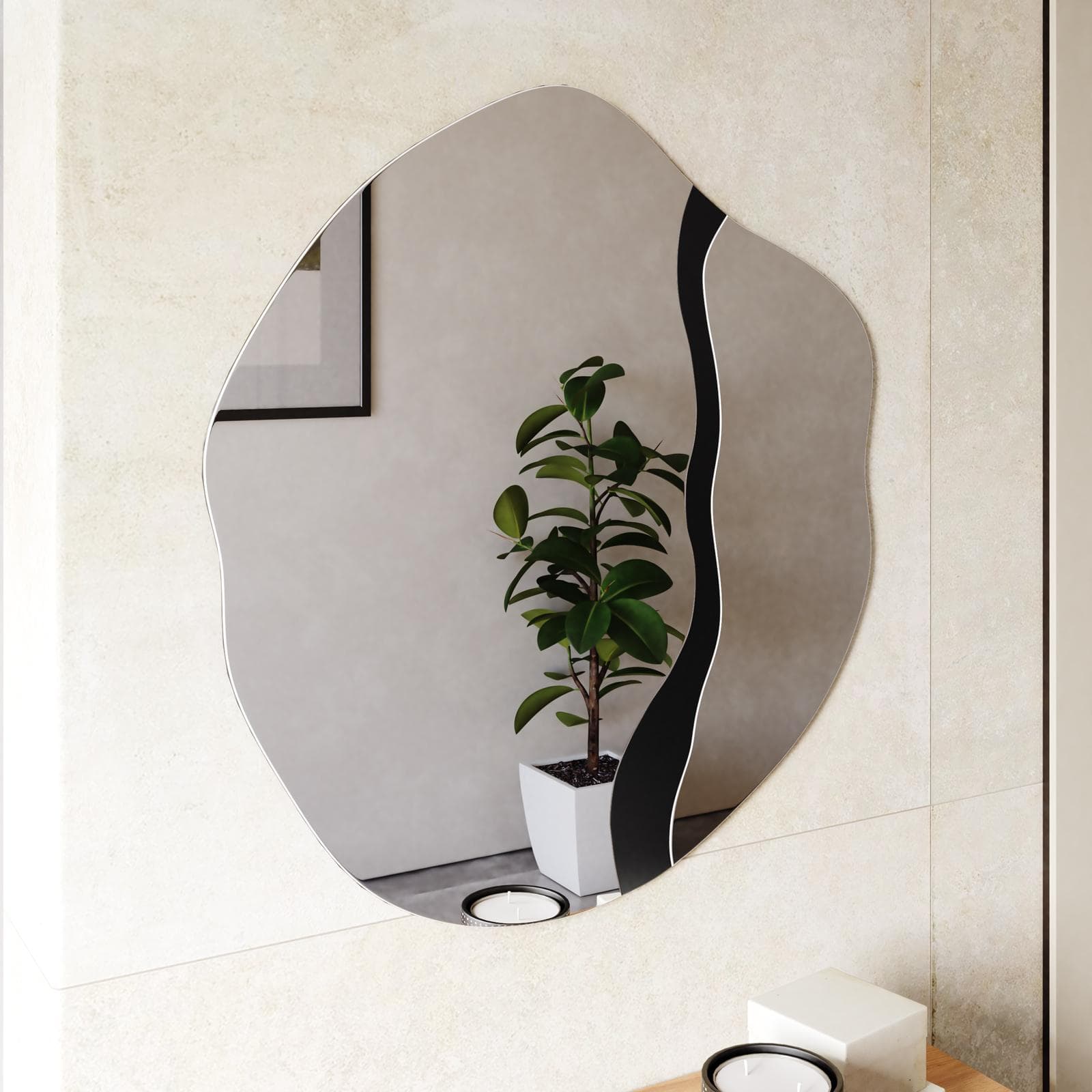 Specchio da parete 77x75h cm con dettaglio nero - Muelgo