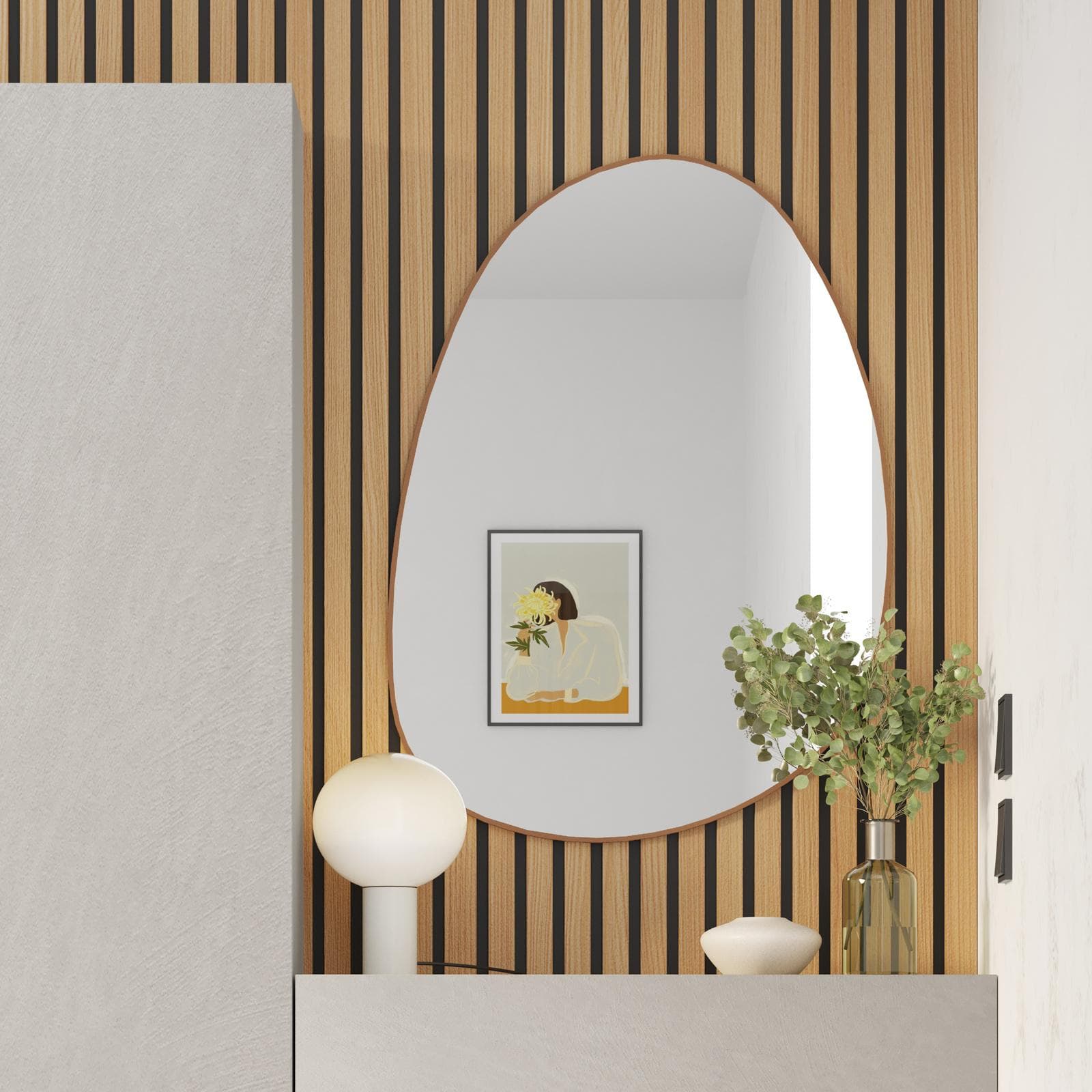 Specchio da parete reversibile 55x75h cm con cornice in alluminio oro bronzato - Stitch