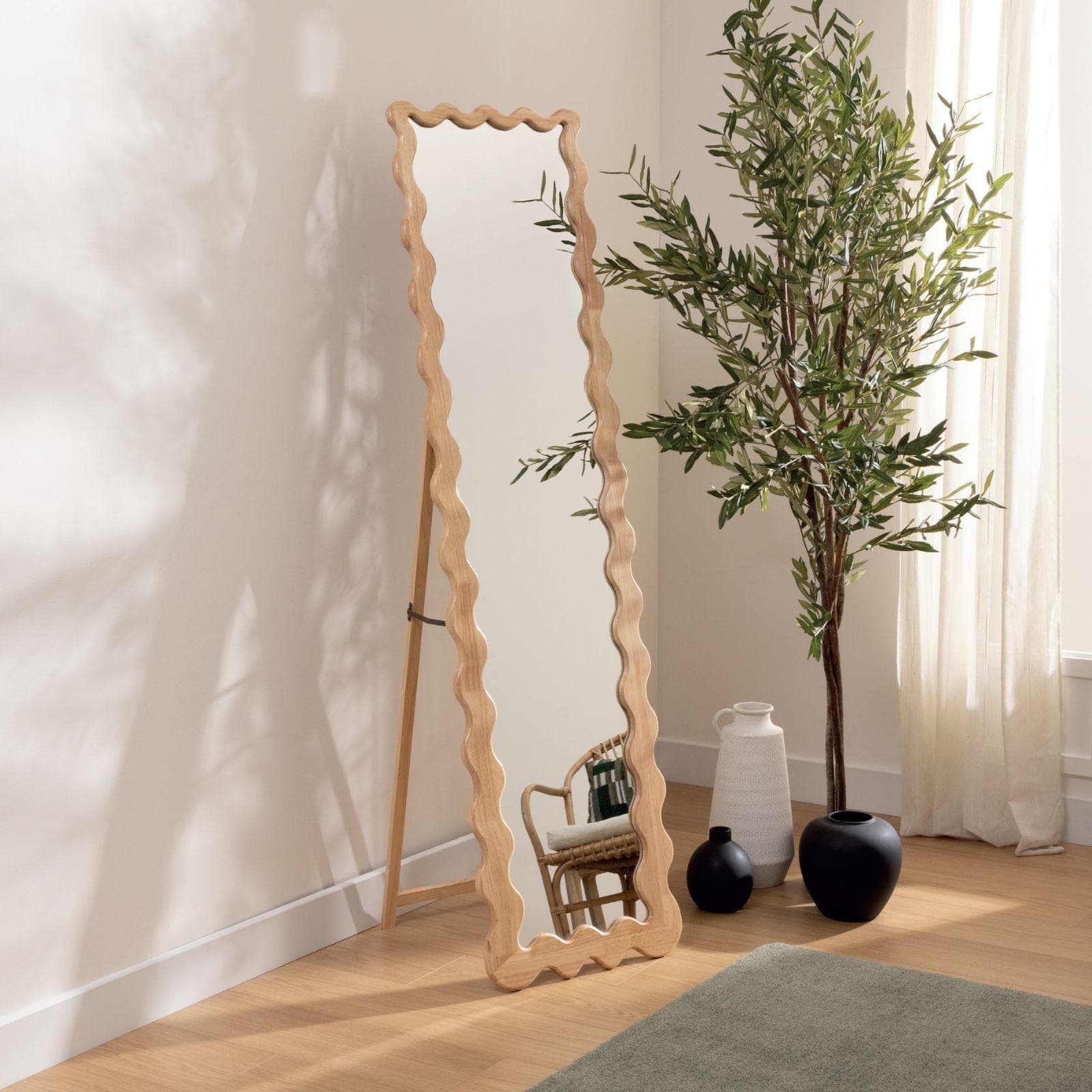 Specchio da terra 180h cm in legno di hevea naturale - Bruky