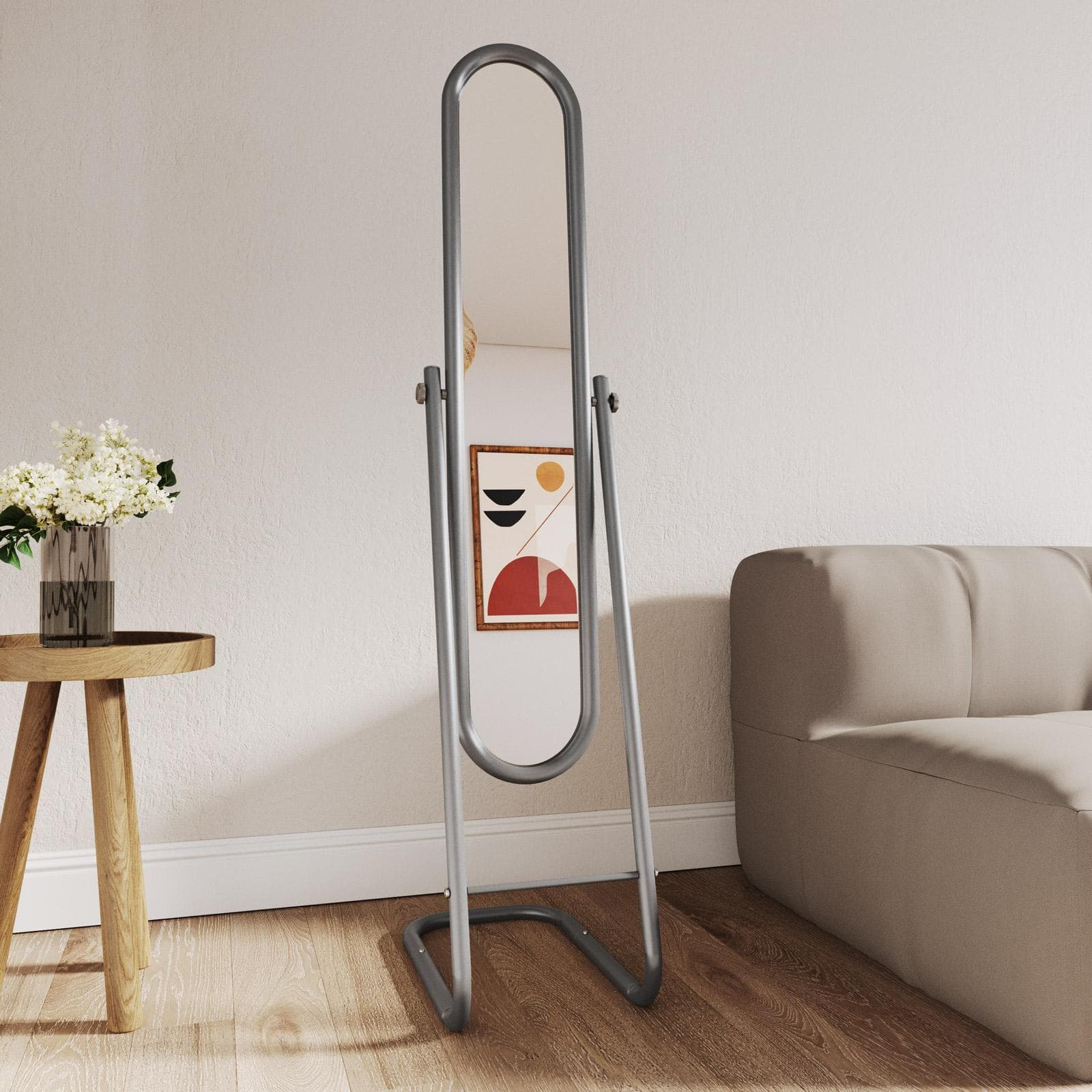 Specchio da terra 30x141h cm in acciaio verniciato grigio argento - Miraggio
