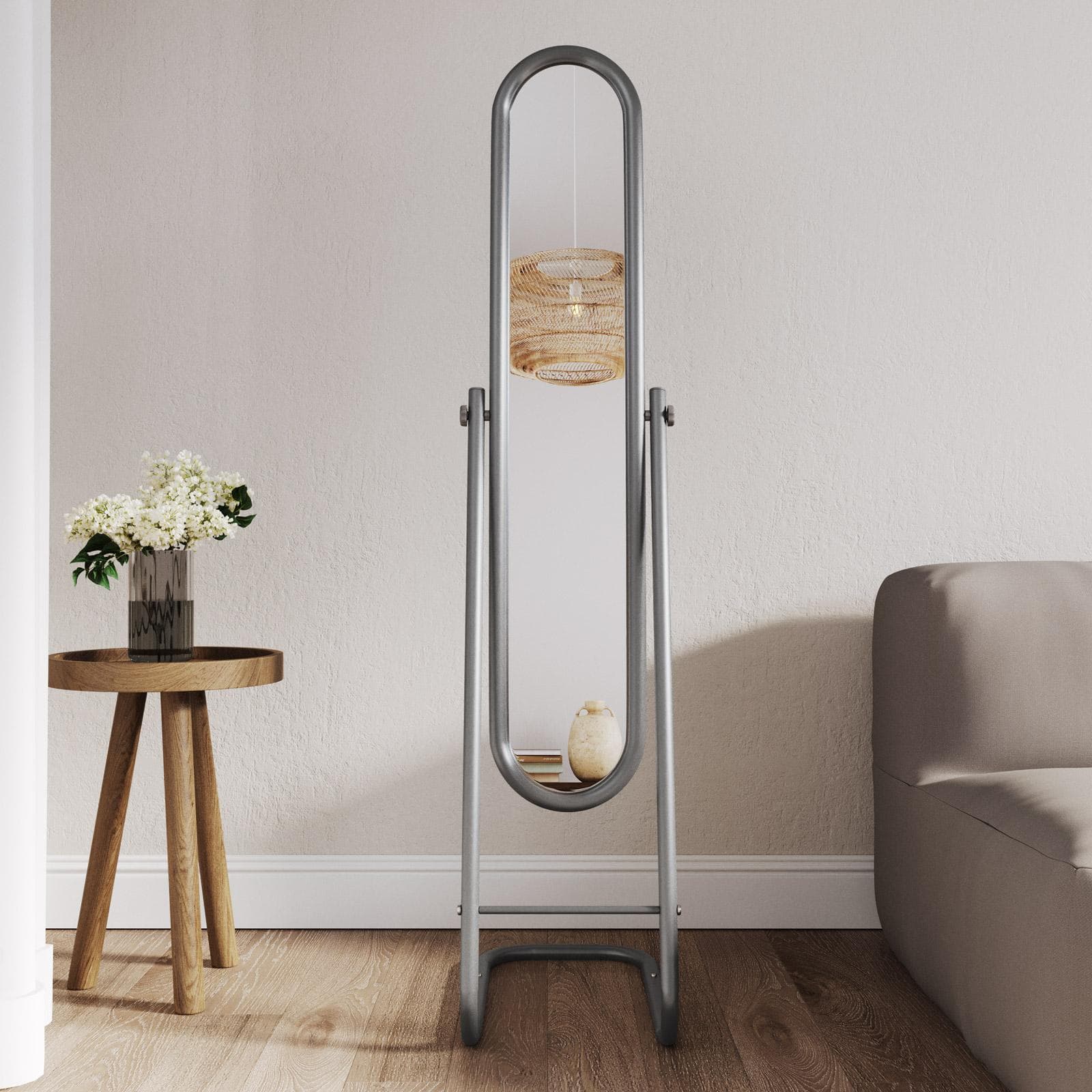 Specchio da terra 30x141h cm in acciaio verniciato grigio argento - Miraggio