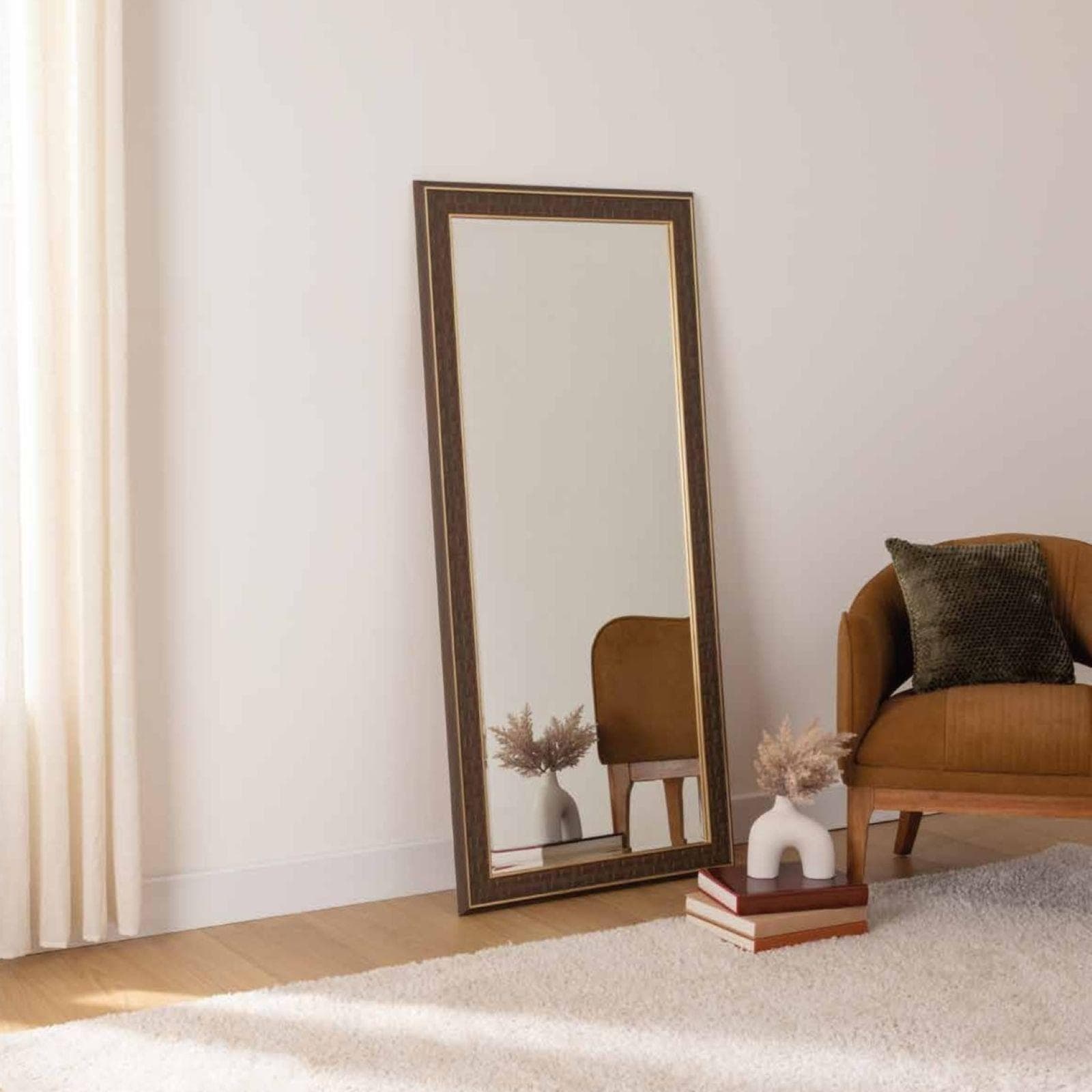 Specchio da terra o sospeso 160h cm reversibile effetto legno e oro