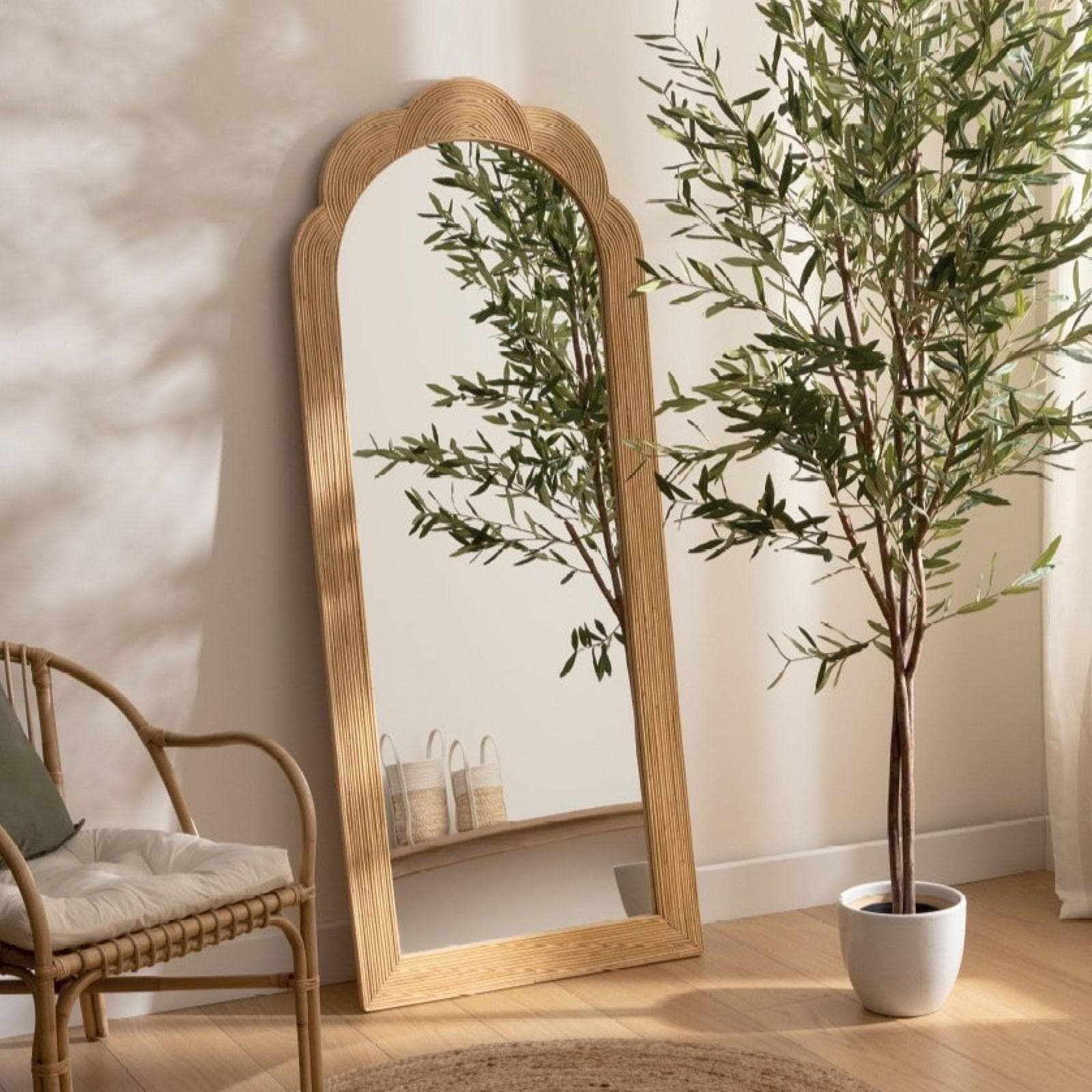 Specchio da terra o sospeso 71x171h cm in rattan intrecciato a mano