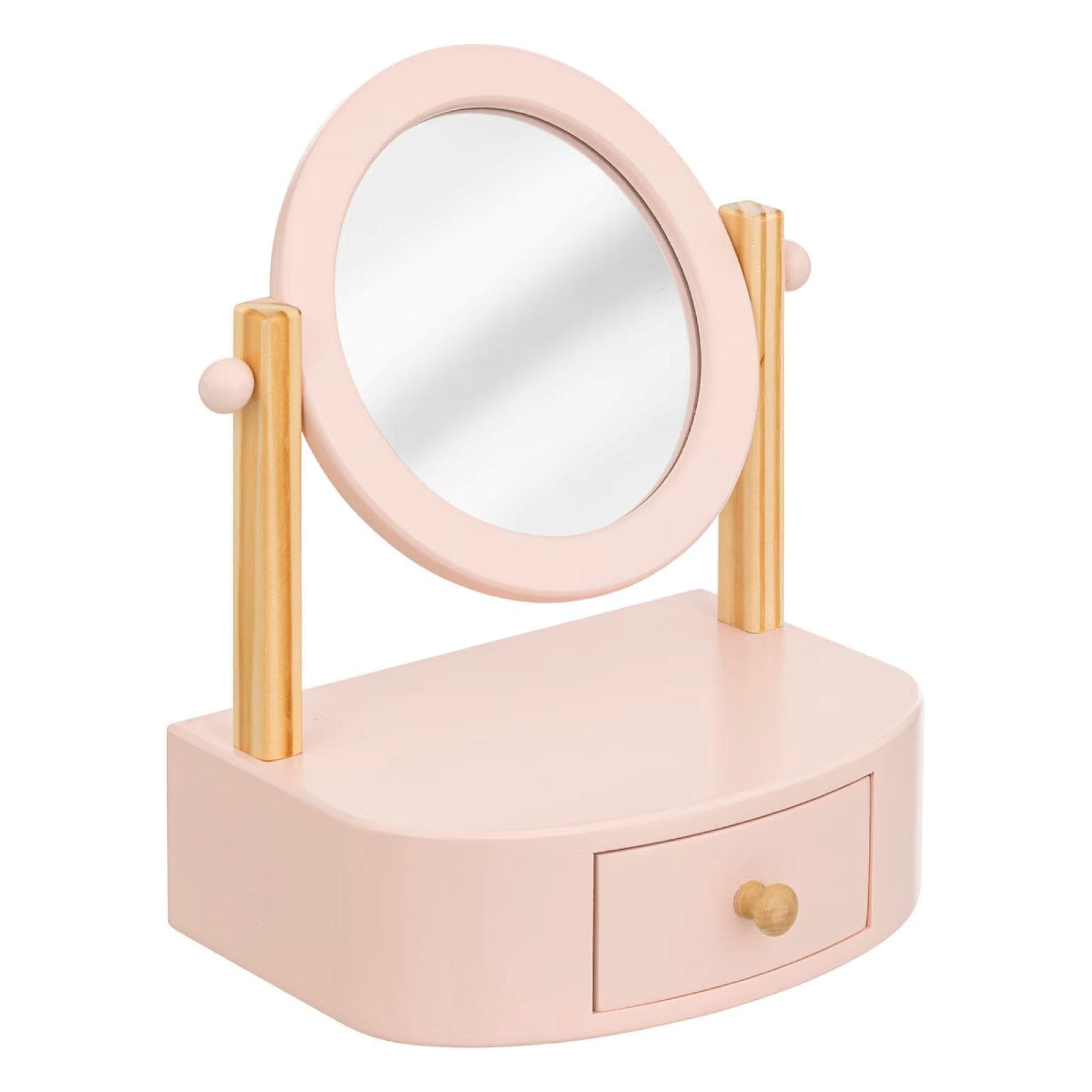 Specchio d'appoggio 29h cm in legno rosa e naturale con cassetto - Kids