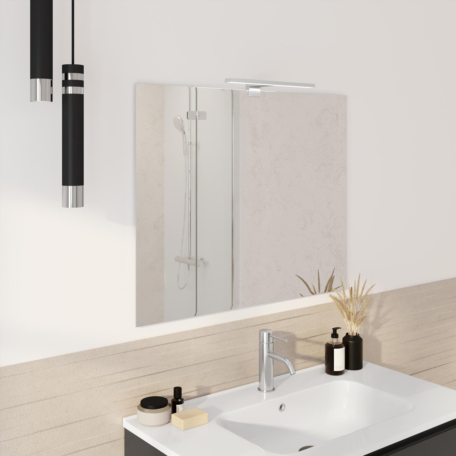 Specchio filo lucido 60x75 cm reversibile con applique led da 30 cm - Raoled
