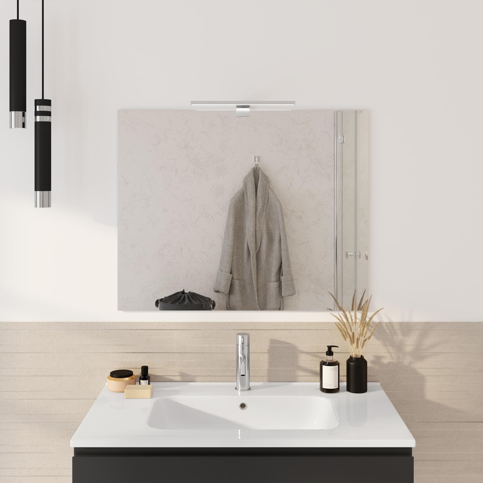 Specchio filo lucido 60x75 cm reversibile con applique led da 30 cm - Raoled