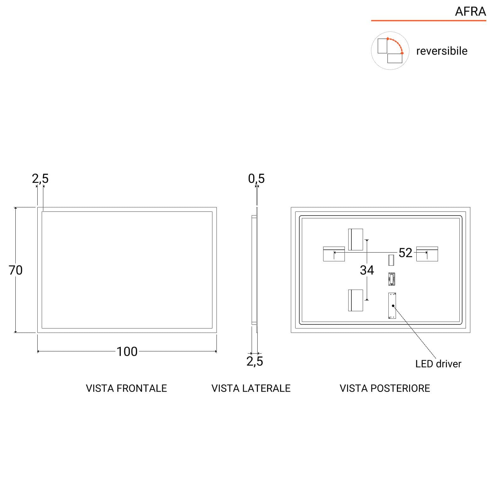 Specchio led 100 x 70 cm reversibile - Afra