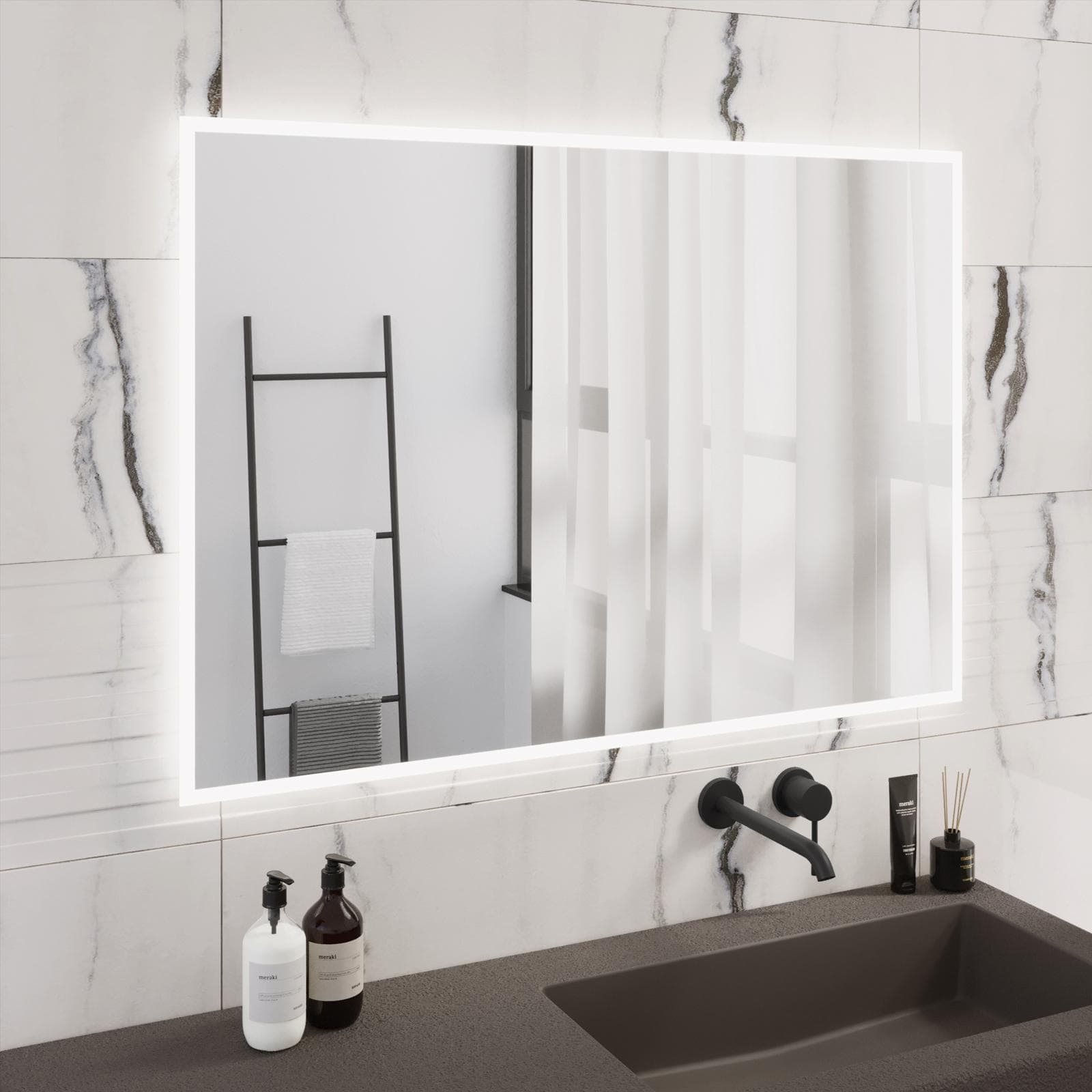 Specchio led 100 x 70 cm reversibile luce fredda con cornice satinata - Mepy