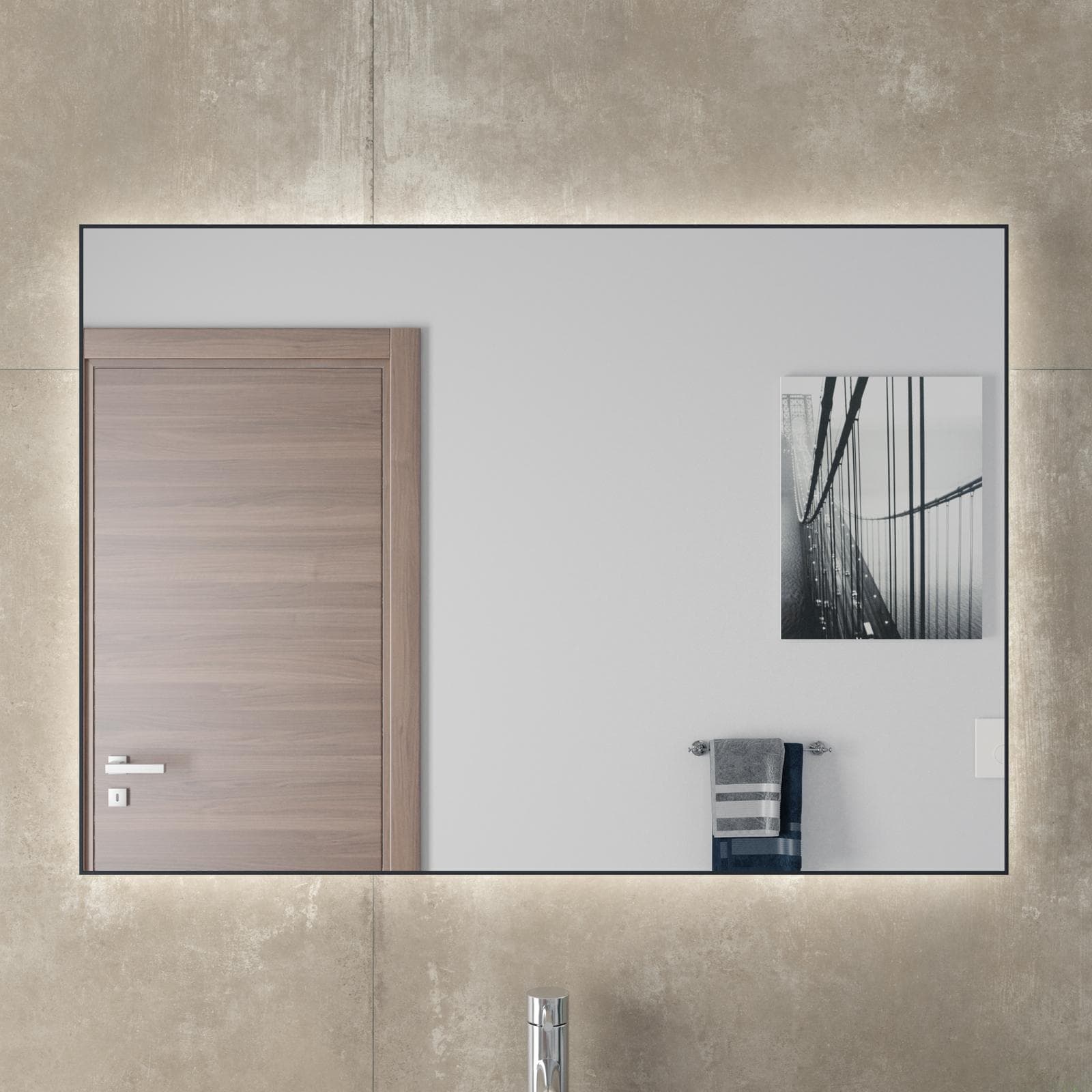 Specchio led 100 x 70 cm reversibile nero opaco retroilluminato - Estrella