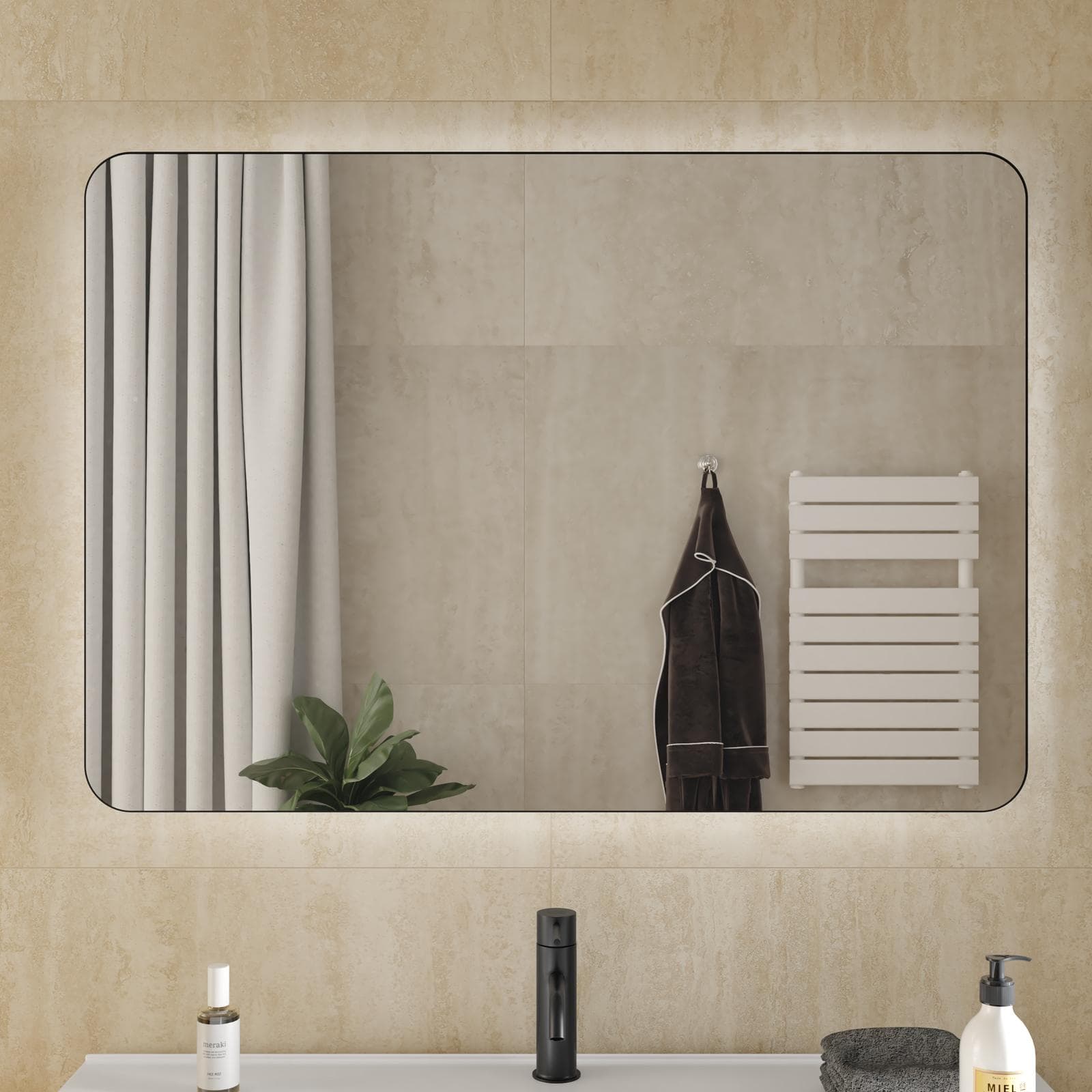 Specchio led 100 x 70 cm reversibile nero opaco retroilluminato - Frio