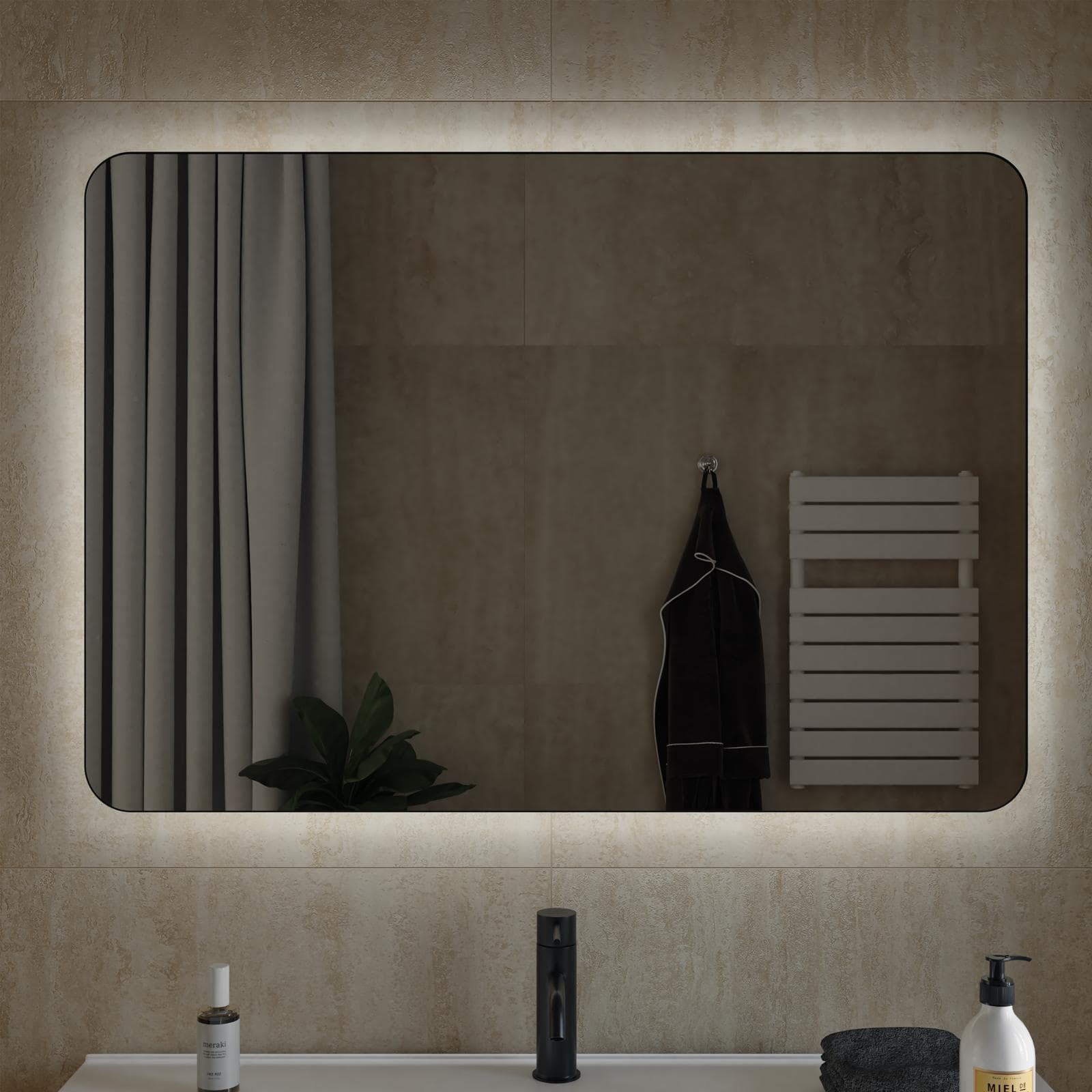 Specchio led 100 x 70 cm reversibile nero opaco retroilluminato - Frio