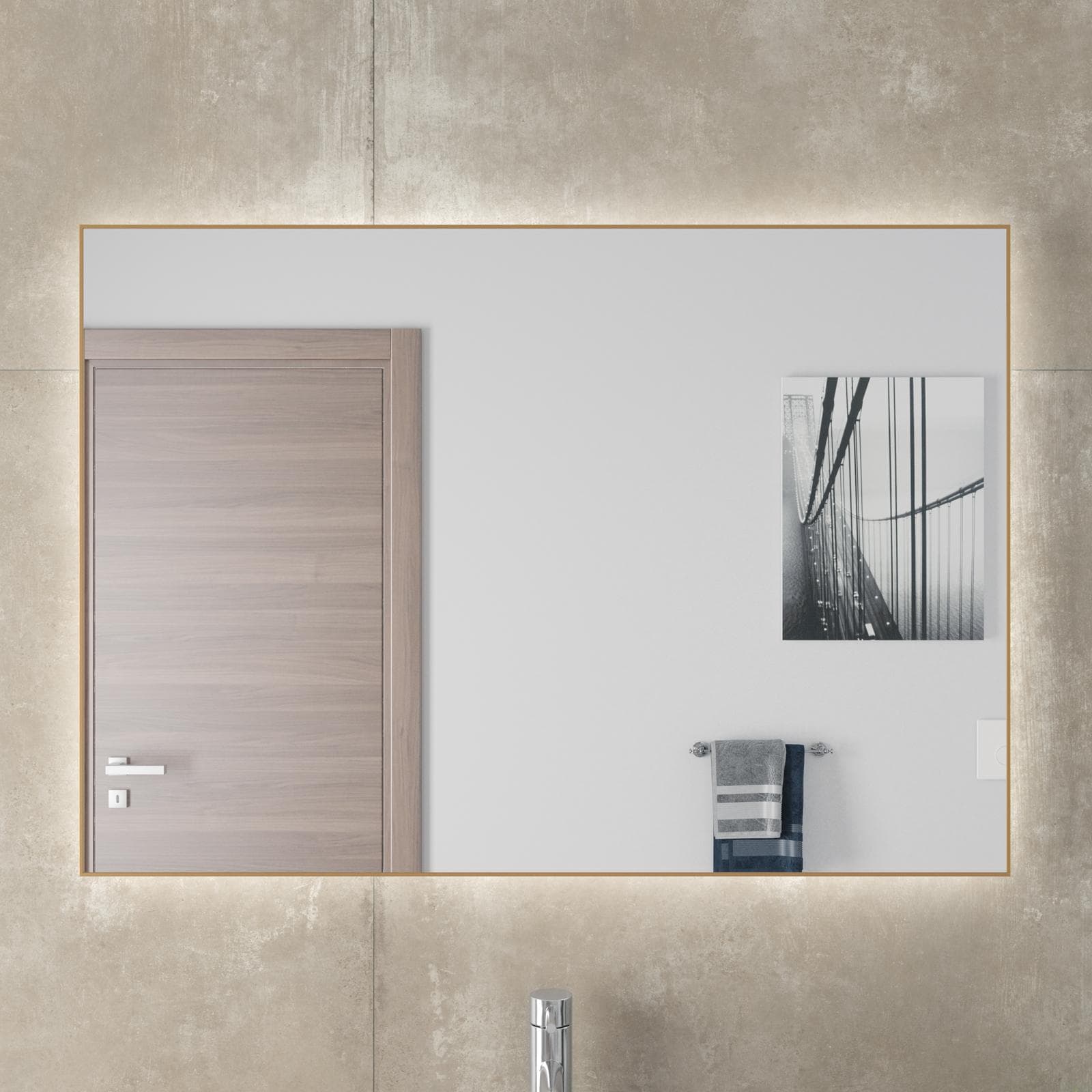 Specchio led 100 x 70 cm reversibile oro spazzolato retroilluminato - Estrella