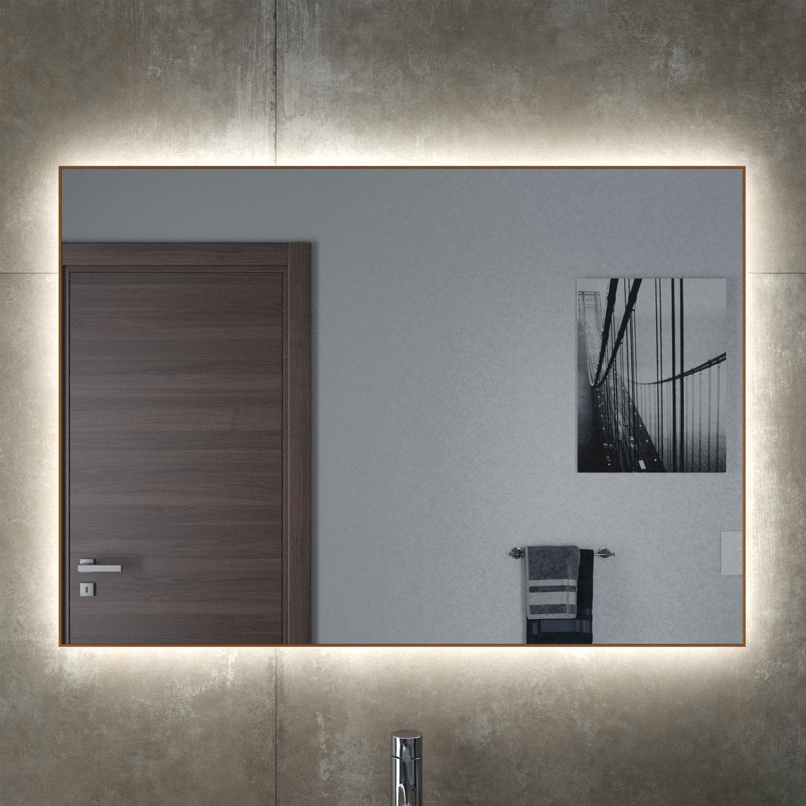 Specchio led 100 x 70 cm reversibile oro spazzolato retroilluminato - Estrella