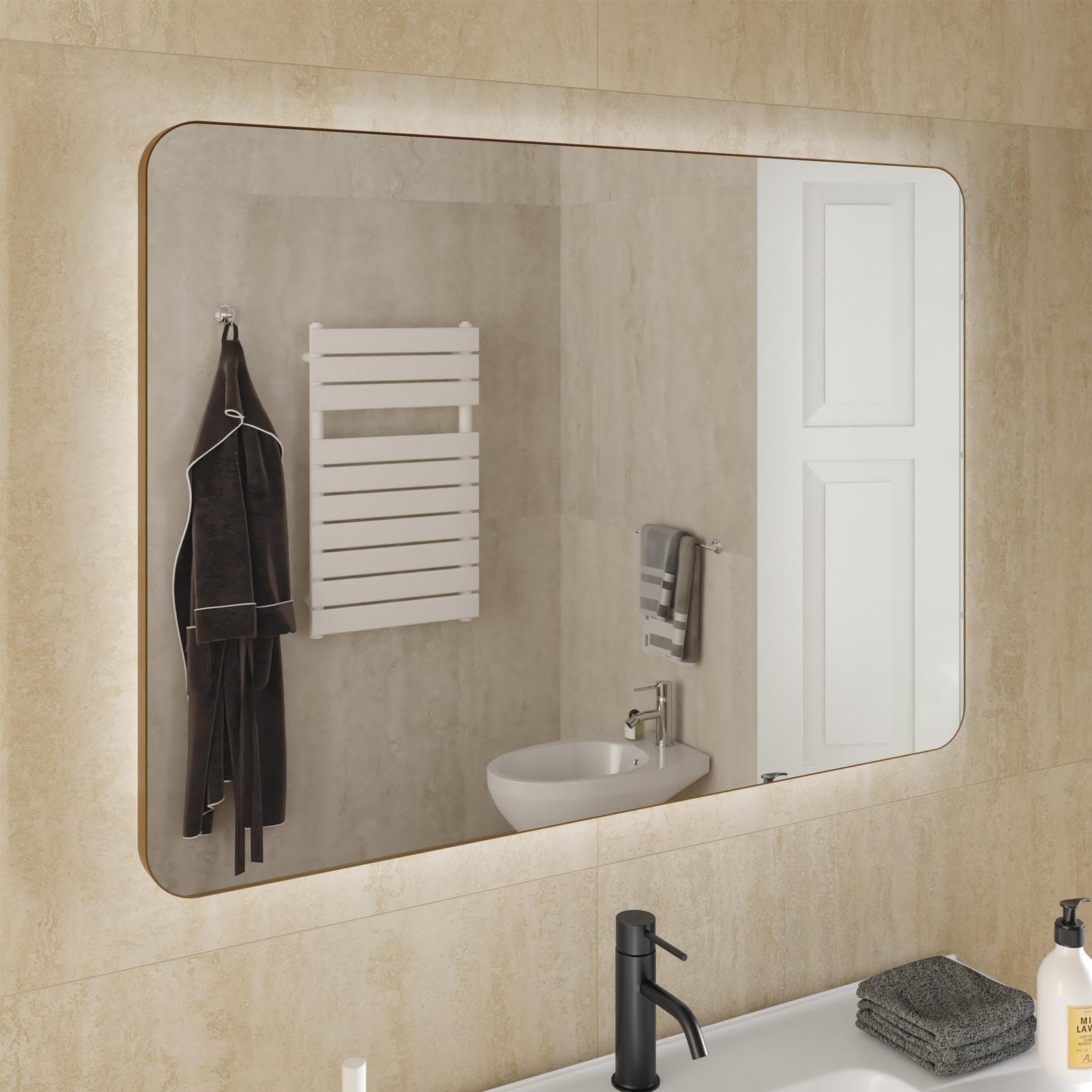 Specchio led 100 x 70 cm reversibile oro spazzolato retroilluminato - Frio