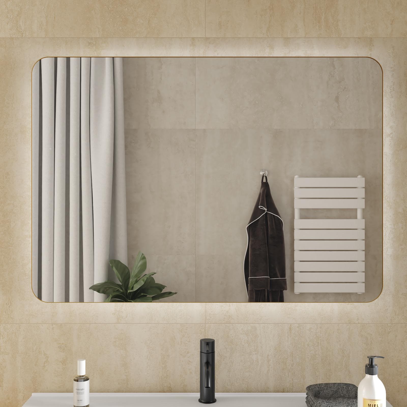 Specchio led 100 x 70 cm reversibile oro spazzolato retroilluminato - Frio