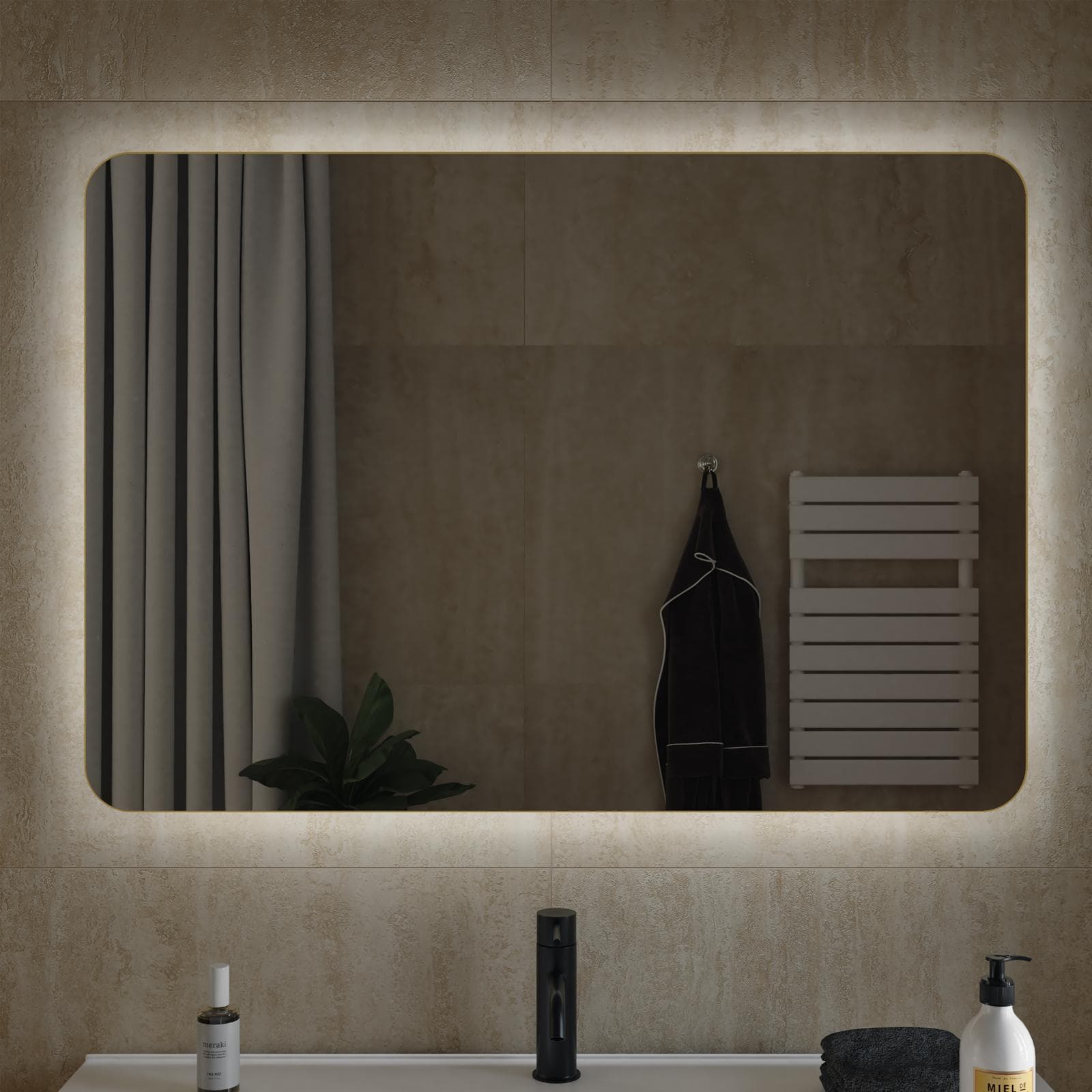 Specchio led 100 x 70 cm reversibile oro spazzolato retroilluminato - Frio