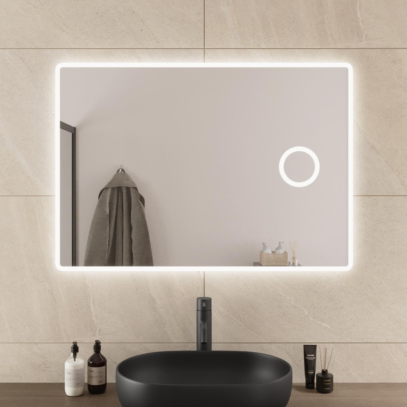Specchio led 100x70 cm luce fredda con cornice satinata e ingranditore - Comet