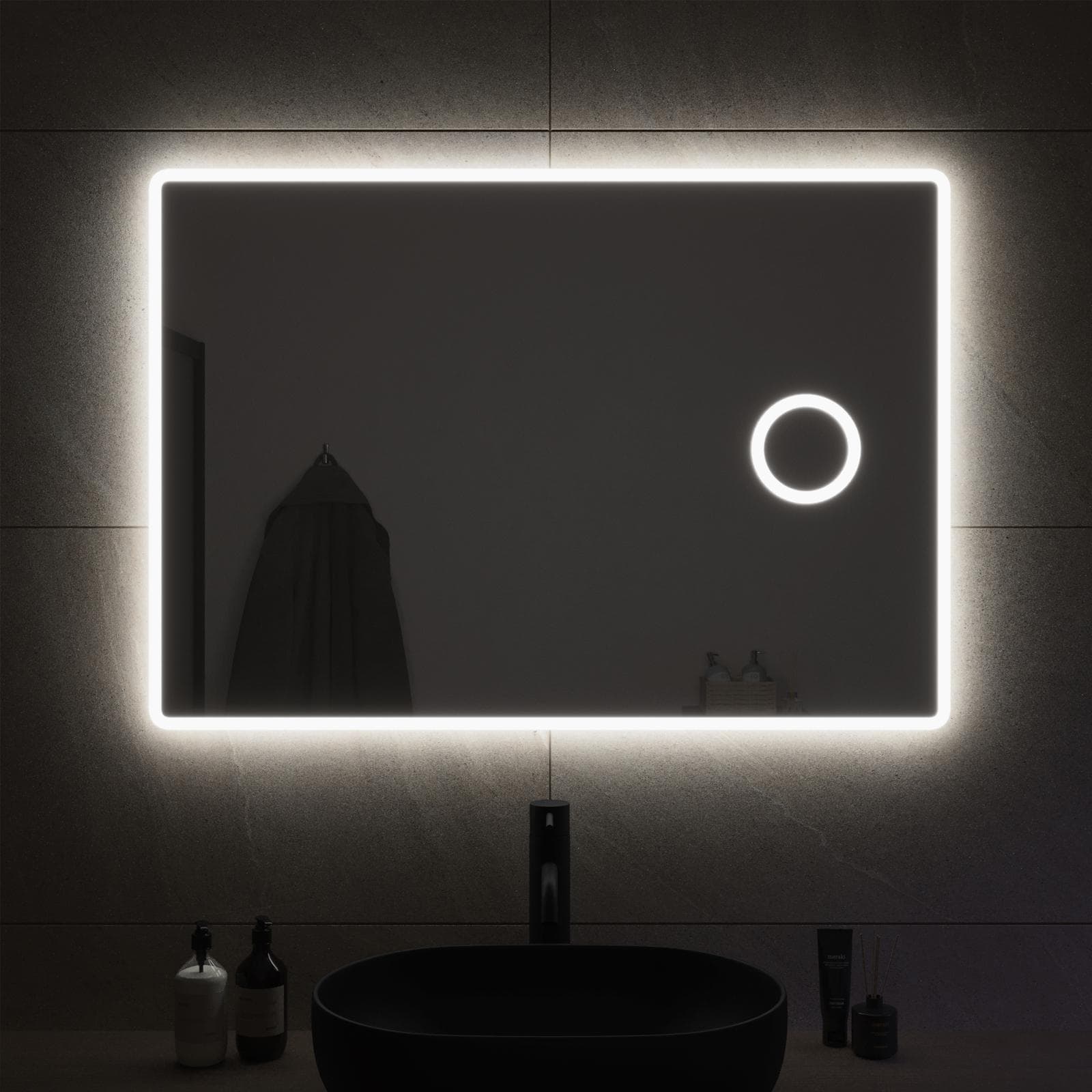 Specchio led 100x70 cm luce fredda con cornice satinata e ingranditore - Comet