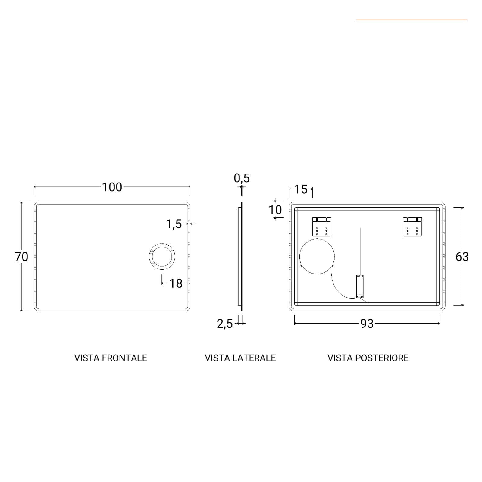 Specchio led 100x70 cm luce fredda con cornice satinata e ingranditore - Comet