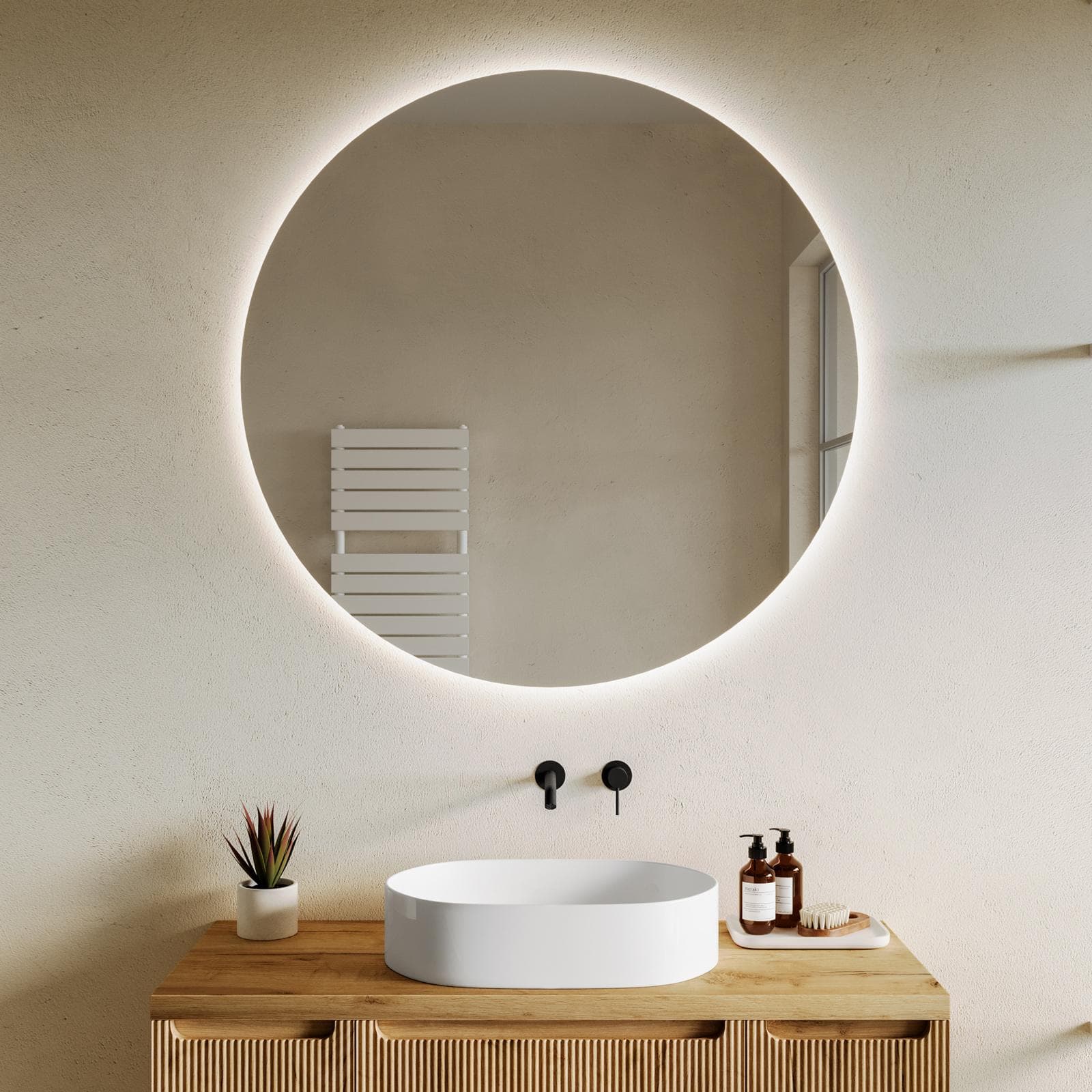 Specchio da bagno tondo Ø 110 cm luce fredda - Amede