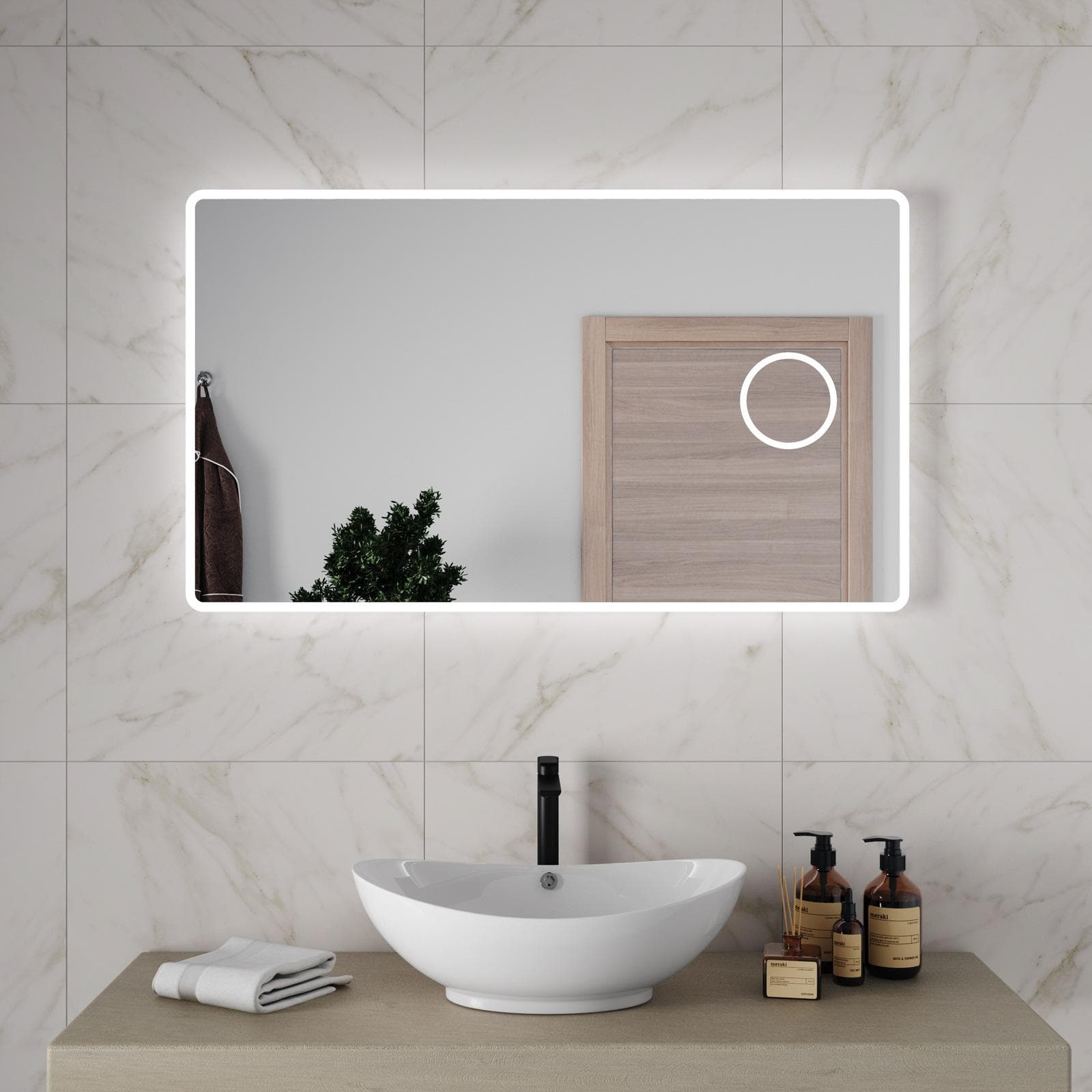 Specchio led 120 x 70 cm con ingranditore e cornice satinata - Eglo