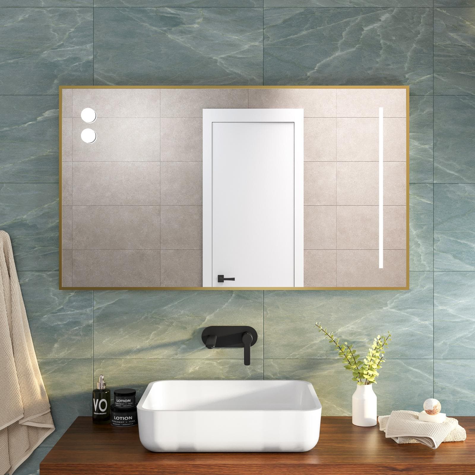 Specchio led 120 x 70 cm con lampade a sfera in alluminio oro - Nivis