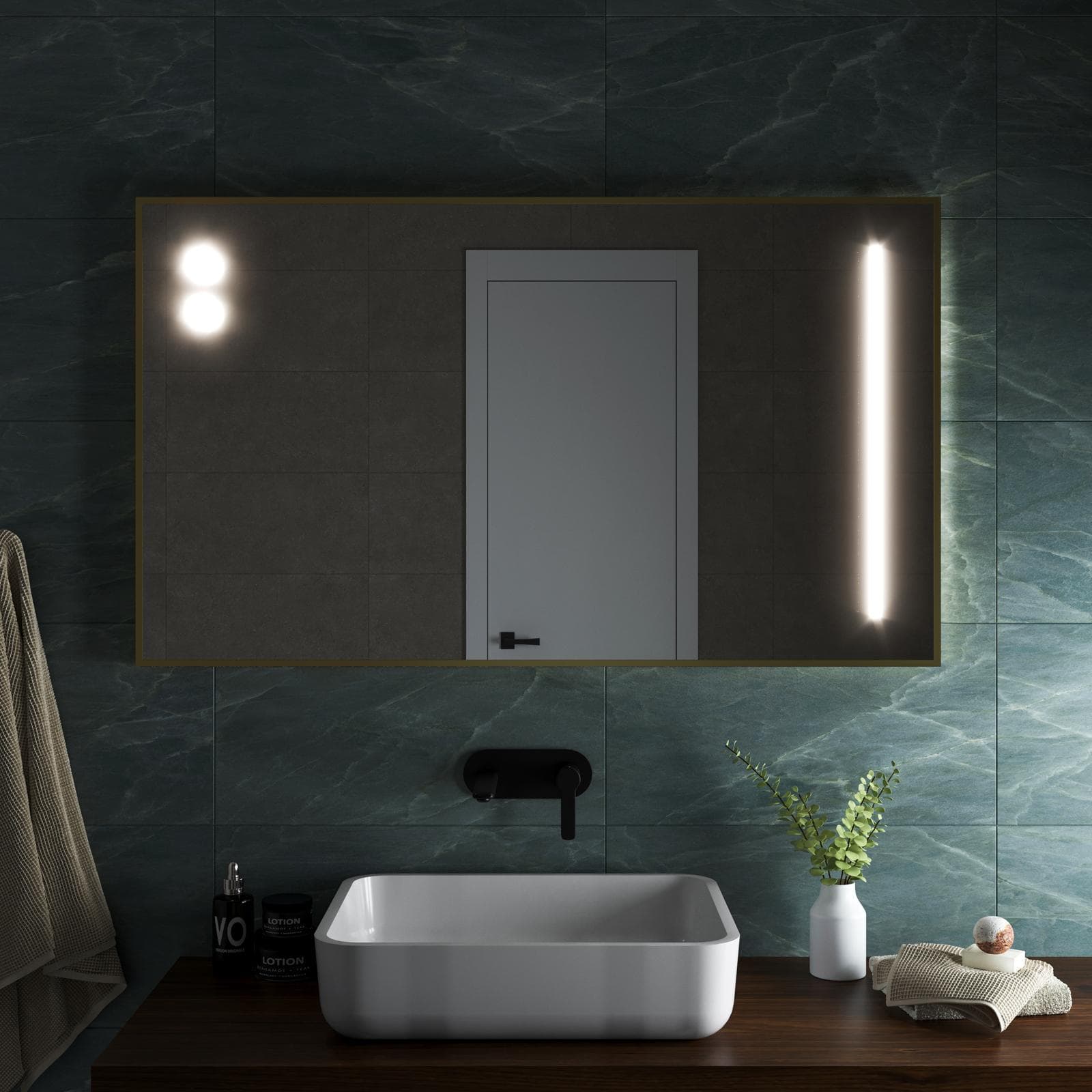 Specchio led 120 x 70 cm con lampade a sfera in alluminio oro - Nivis