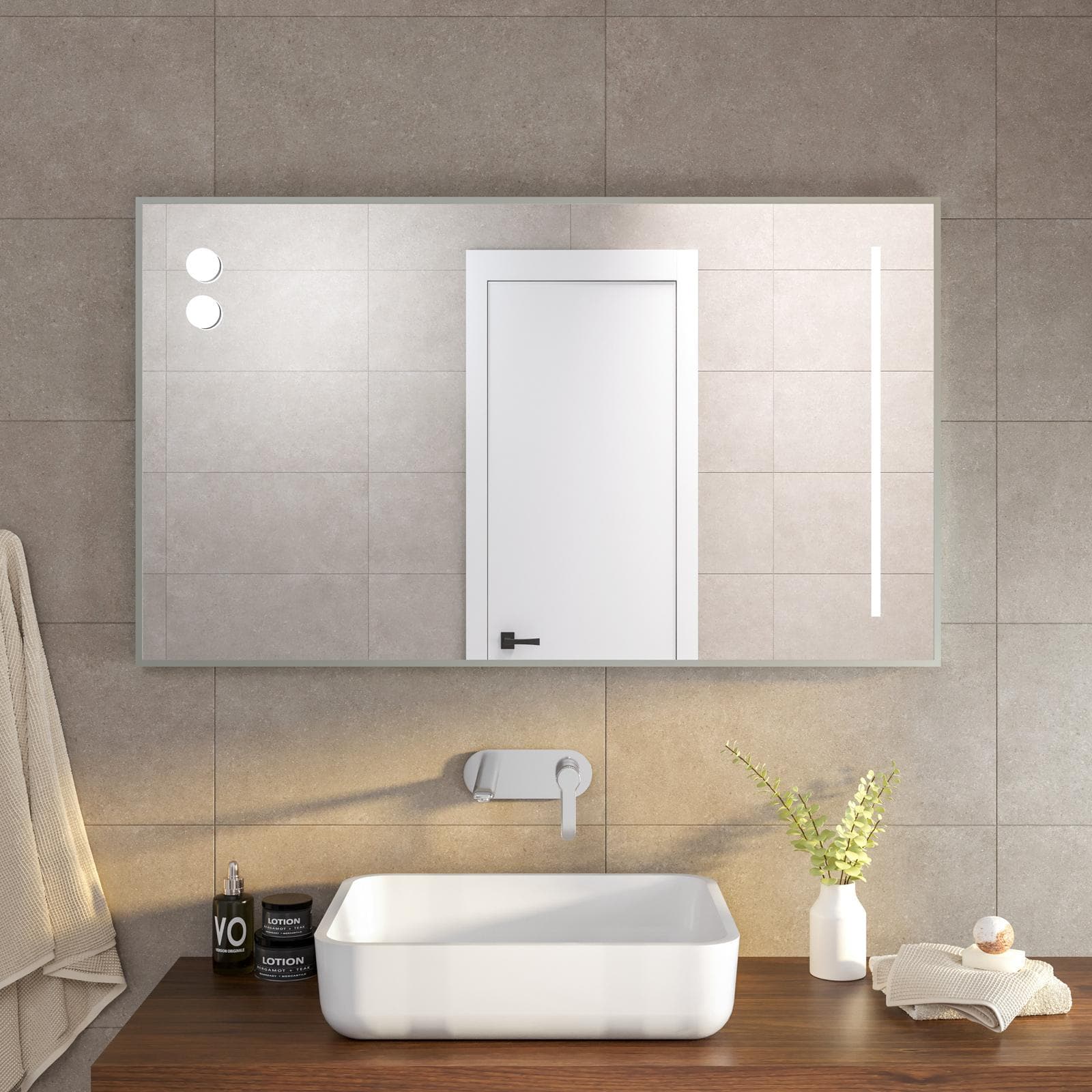 Specchio led 120 x 70 cm con lampade a sfera in alluminio satinato - Nivis