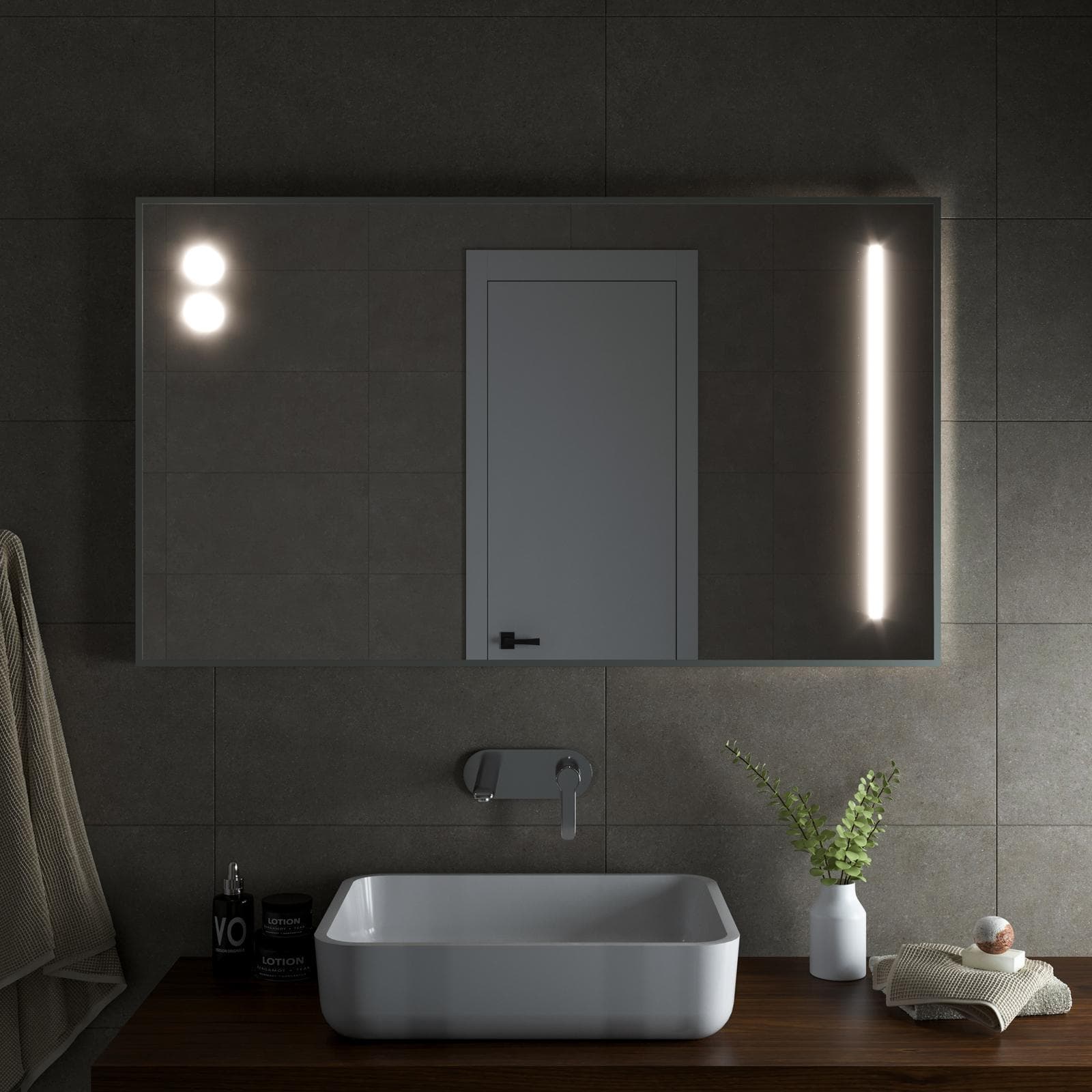 Specchio led 120 x 70 cm con lampade a sfera in alluminio satinato - Nivis