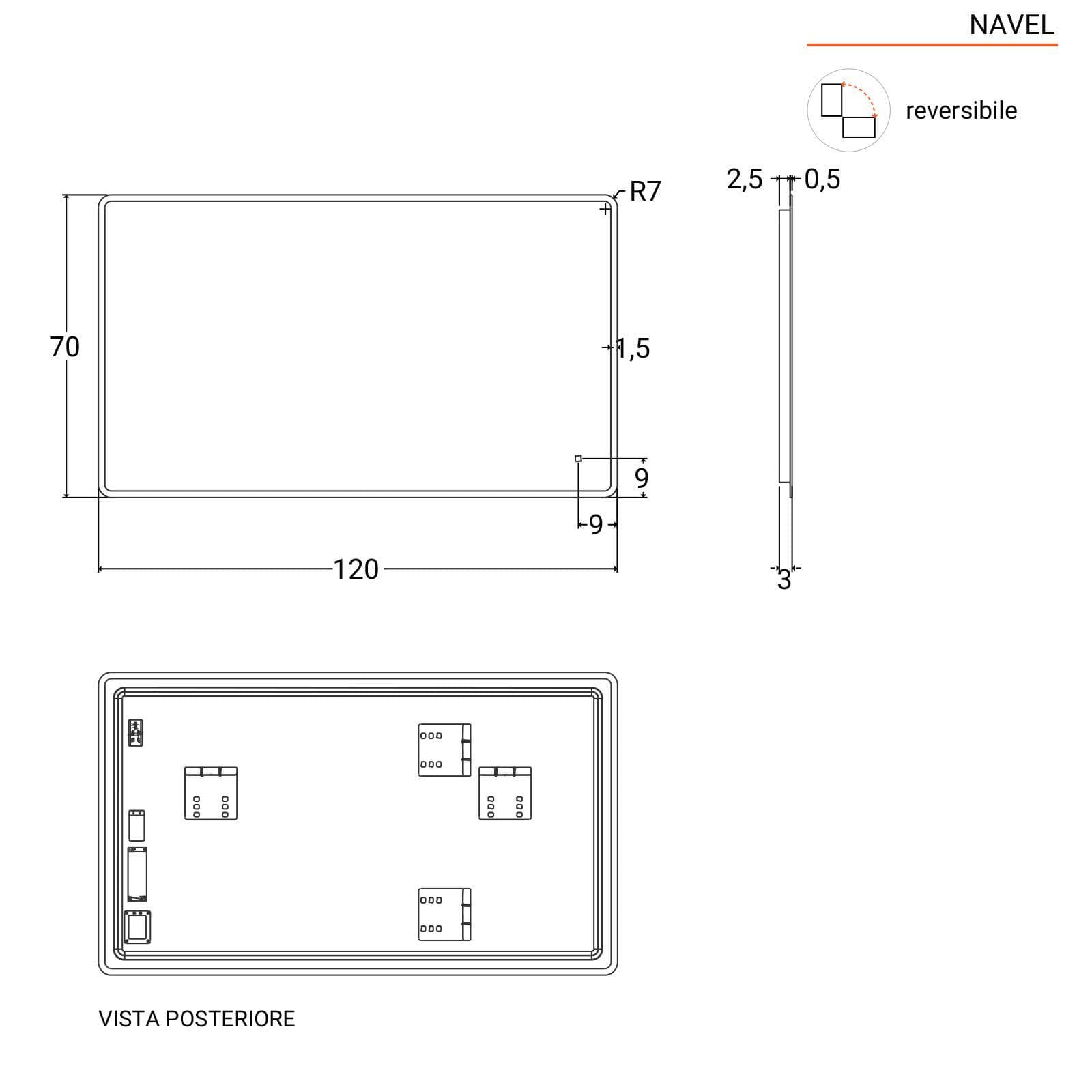Specchio led 120x70 cm luce fredda con accensione touch - Navel