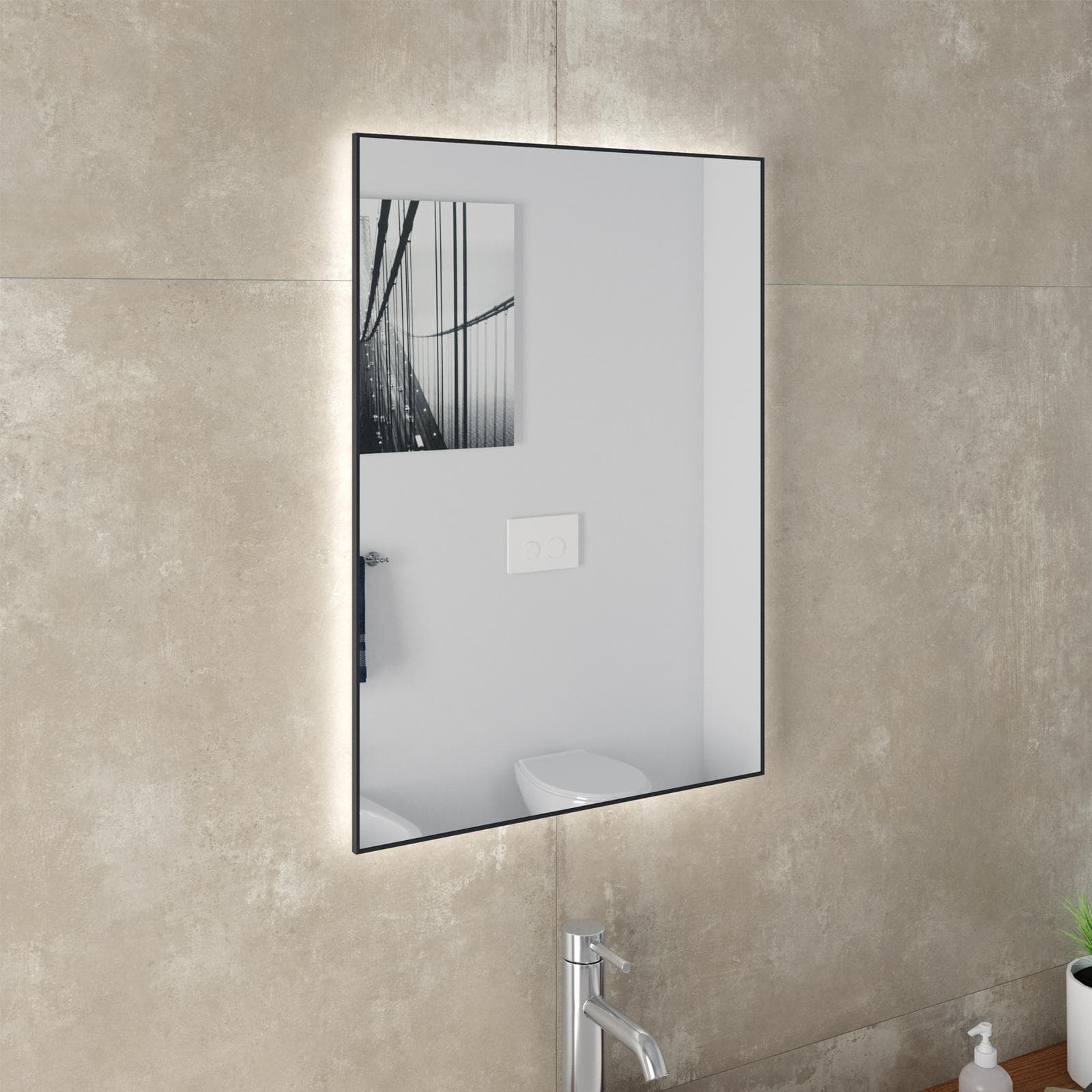 Specchio led 50 x 70 cm reversibile nero opaco retroilluminato - Estrella