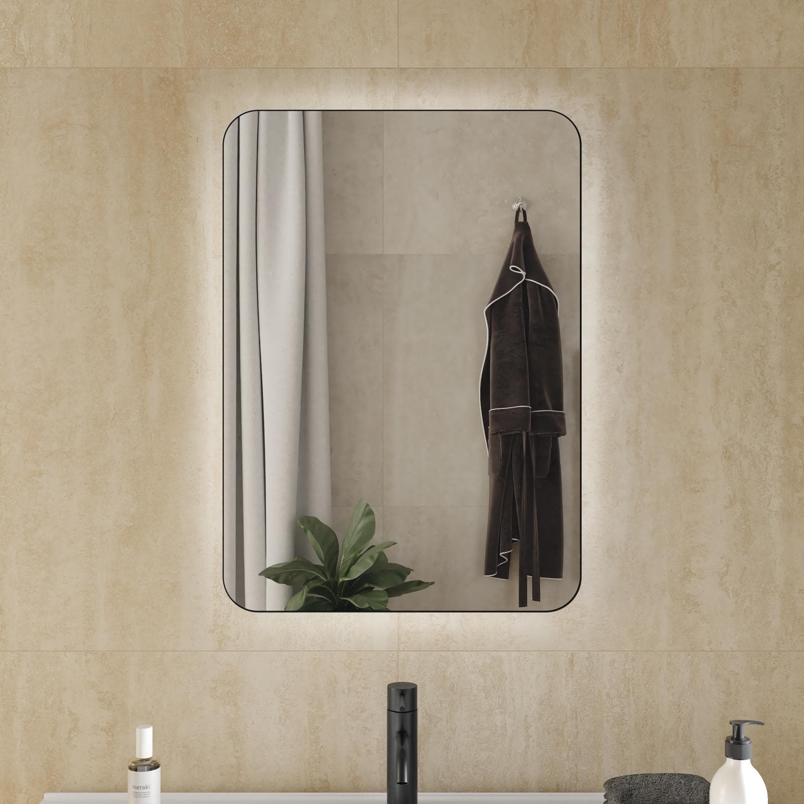 Specchio led 50 x 70 cm reversibile nero opaco retroilluminato - Frio