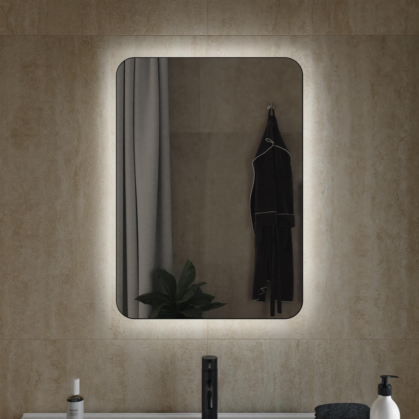Specchio led 50 x 70 cm reversibile nero opaco retroilluminato - Frio