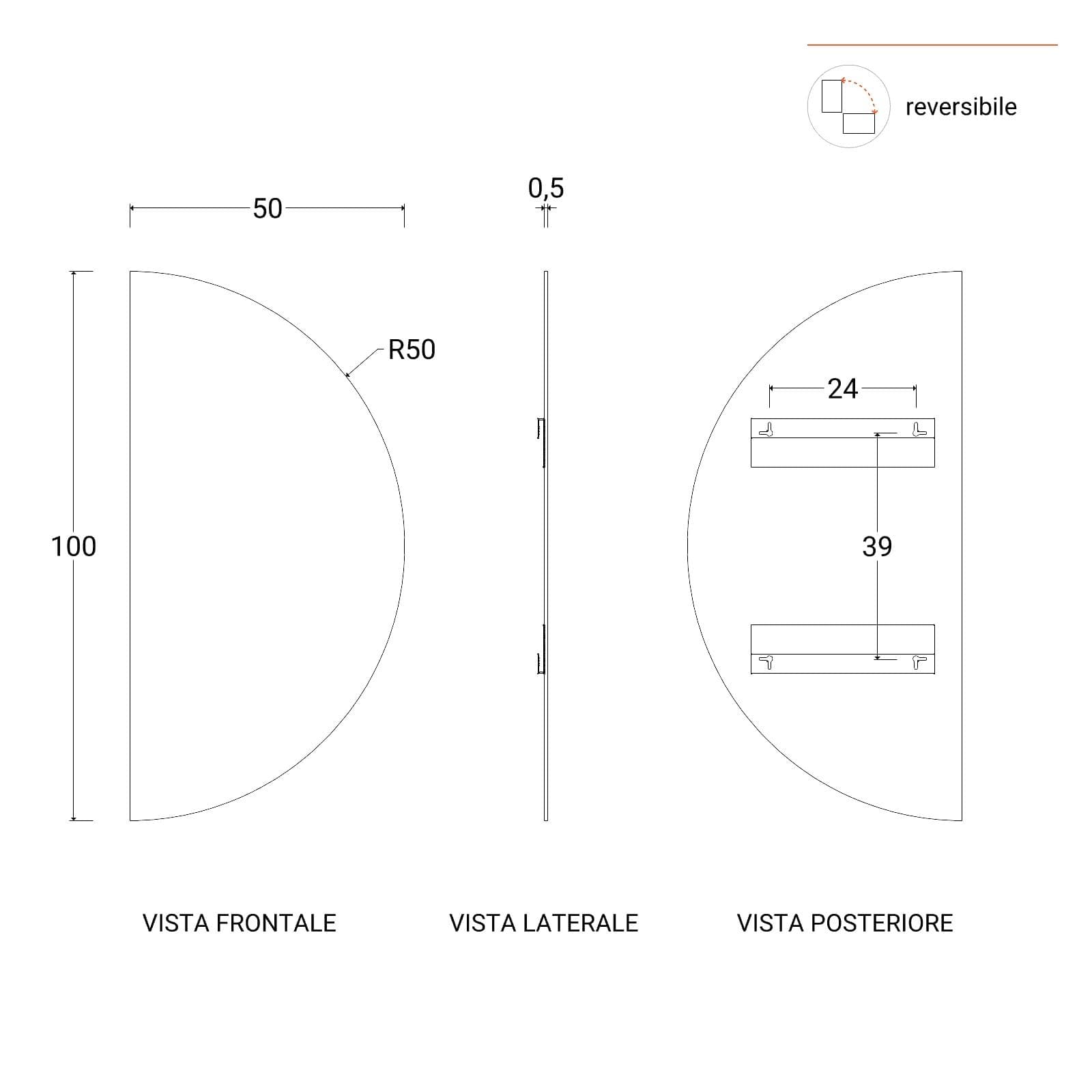 Specchio bagno 50x100 cm reversibile filolucido - Half