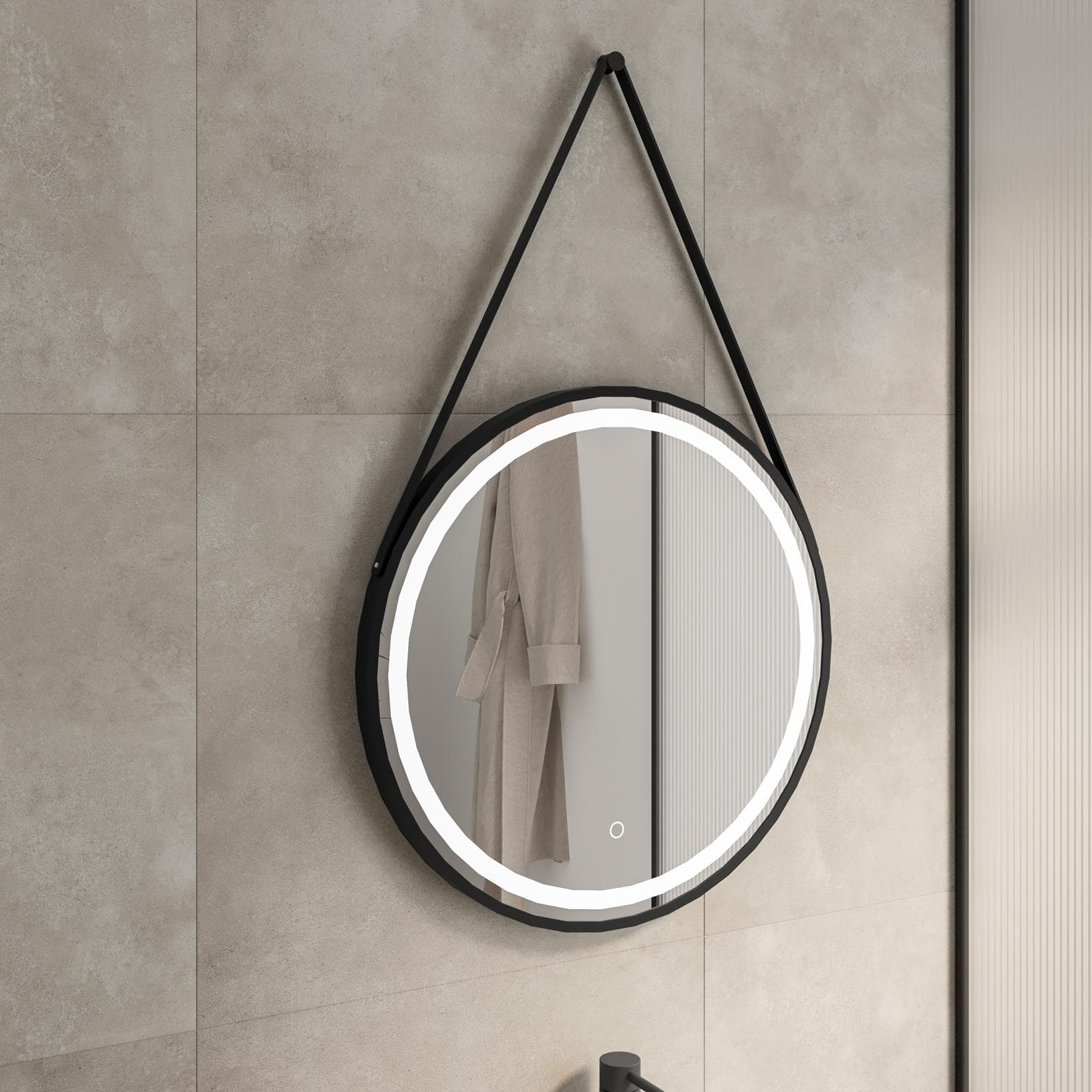 Specchio led 60 cm luce fredda con cornice e sensore touch nero - Door