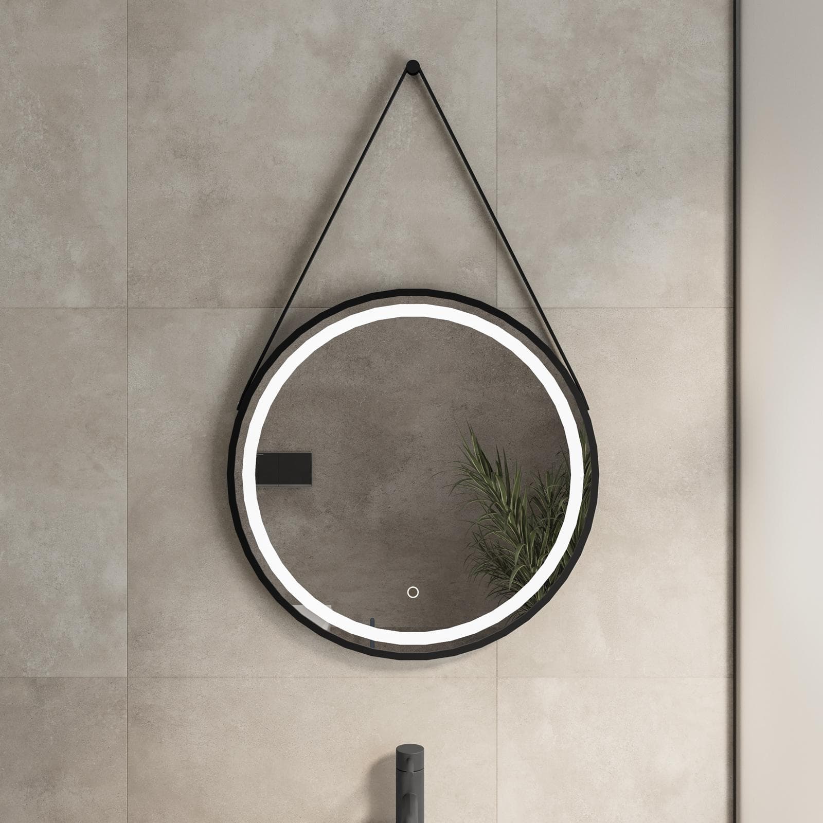 Specchio led 60 cm luce fredda con cornice e sensore touch nero - Door