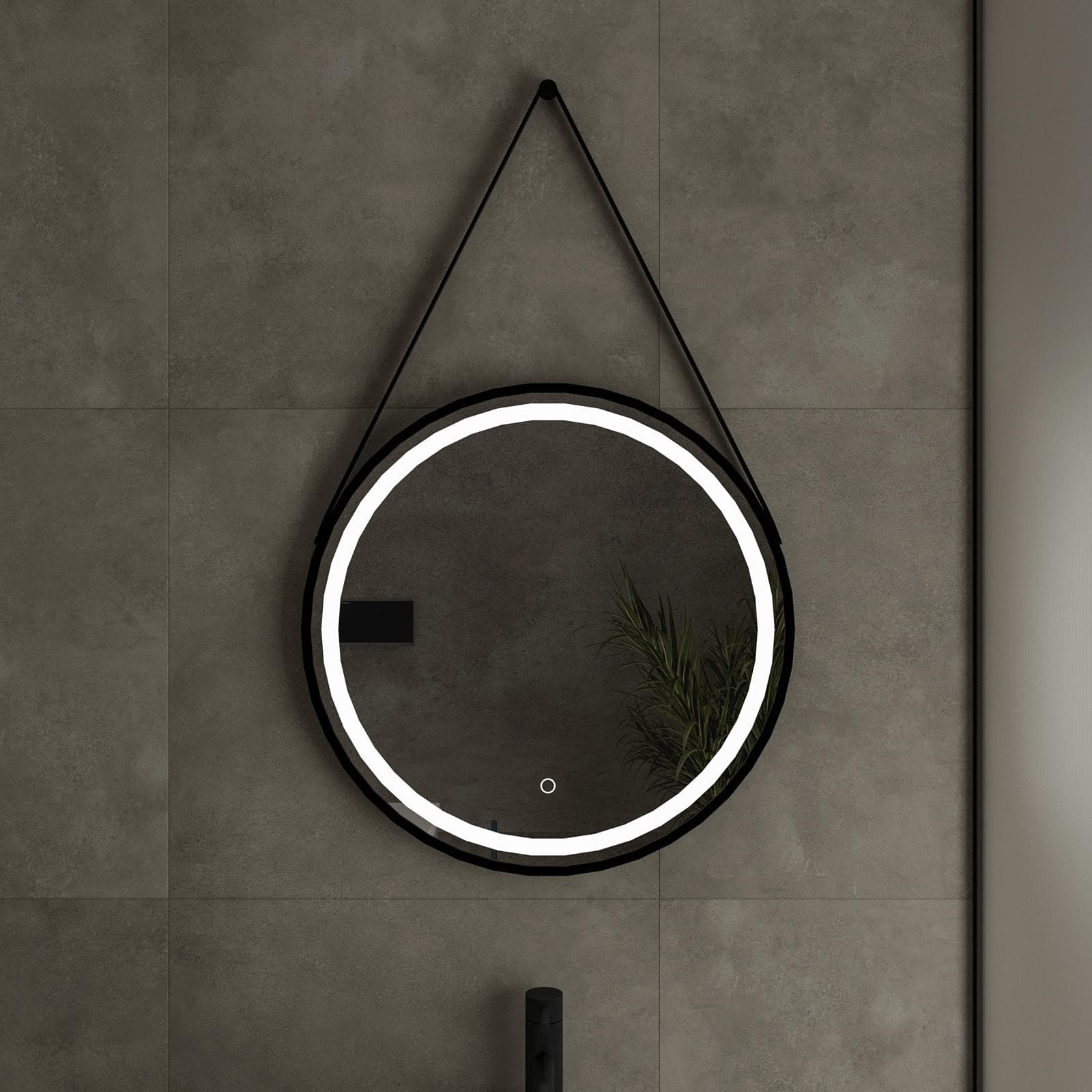 Specchio led 60 cm luce fredda con cornice e sensore touch nero - Door