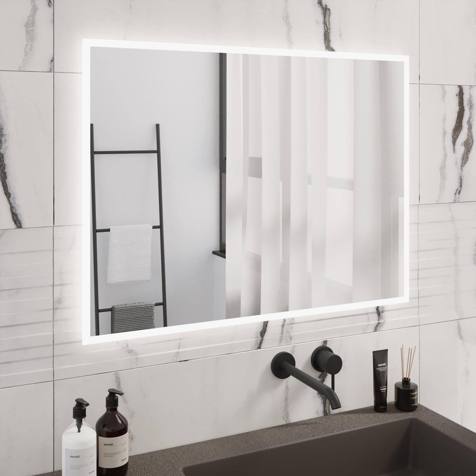 Specchio led 60x80 cm reversibile luce fredda con cornice satinata - Mepy