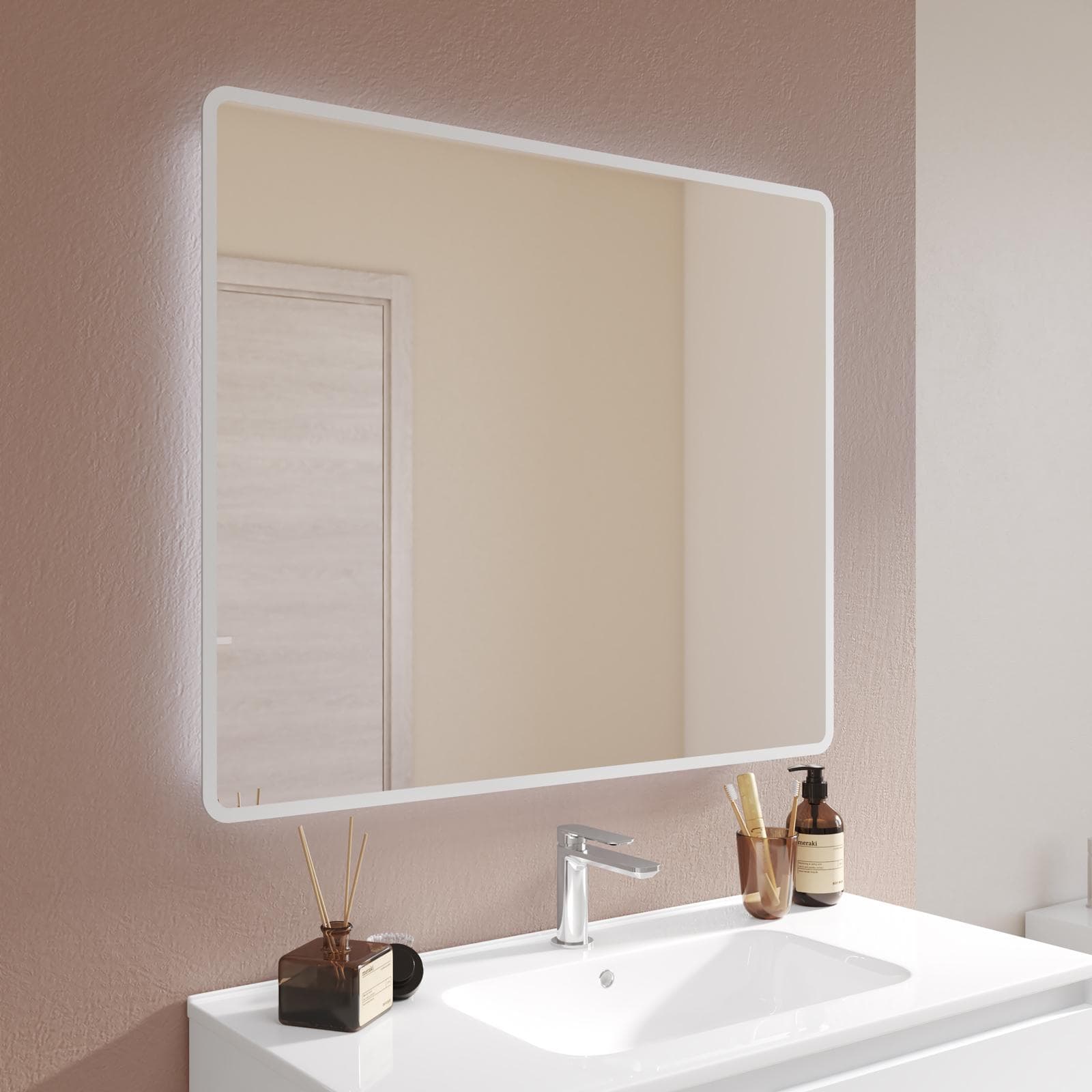 Specchio led 90 x 75 cm con cornice satinata reversibile - Beckett