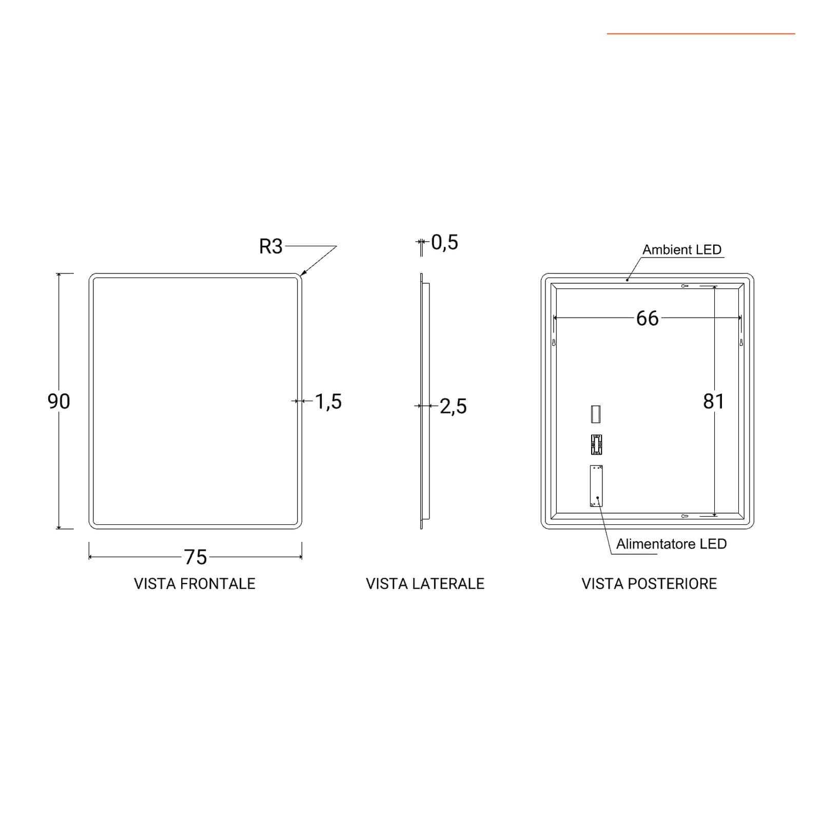 Specchio led 90 x 75 cm con cornice satinata reversibile - Beckett