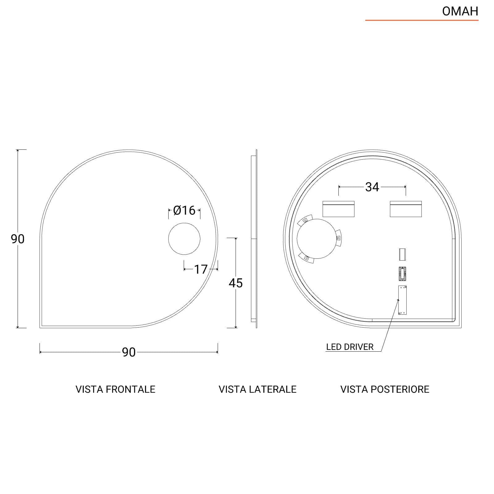 Specchio led 90 x 90 con specchio ingranditore - Omah